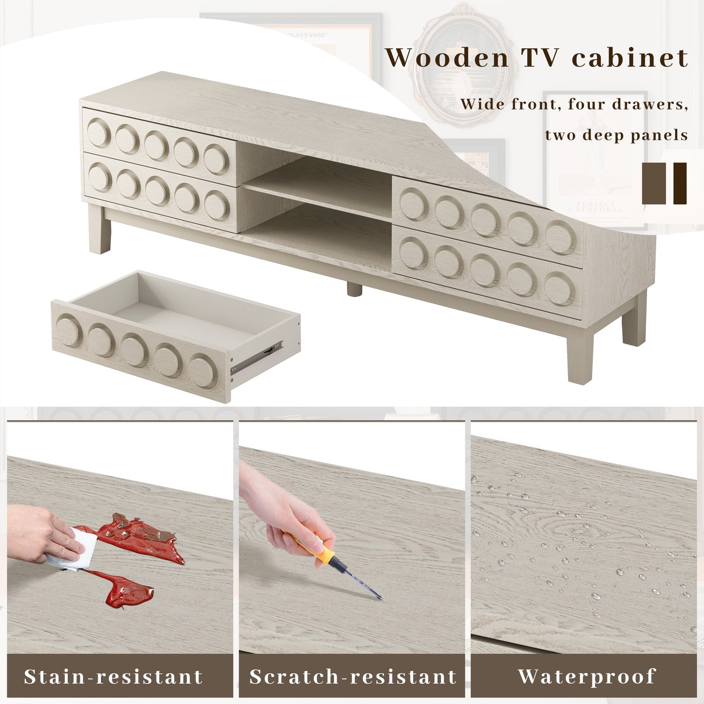 TV Stand for TVs up to 75', Media Console with 4 Drawers, Entertainment Center with Storage for Living Room and Bedroom(White)