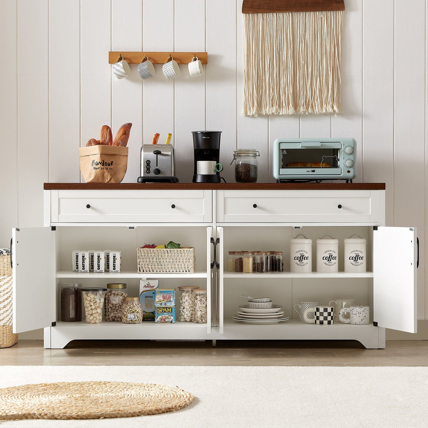 61 inch TV stand for living room, multifunctional combination TV stand, large capacity storage cabinet, can be used in living room, bedroom, office area,61.3''L x 15''W x 29.8''H