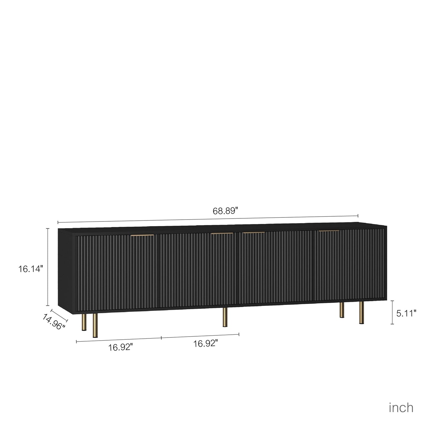 Black Modern TV Stand Fluted 68' , Entertainment Center with Storage Doors, TV Console Media Cabinet, for 55+ Inch TV, Living Room