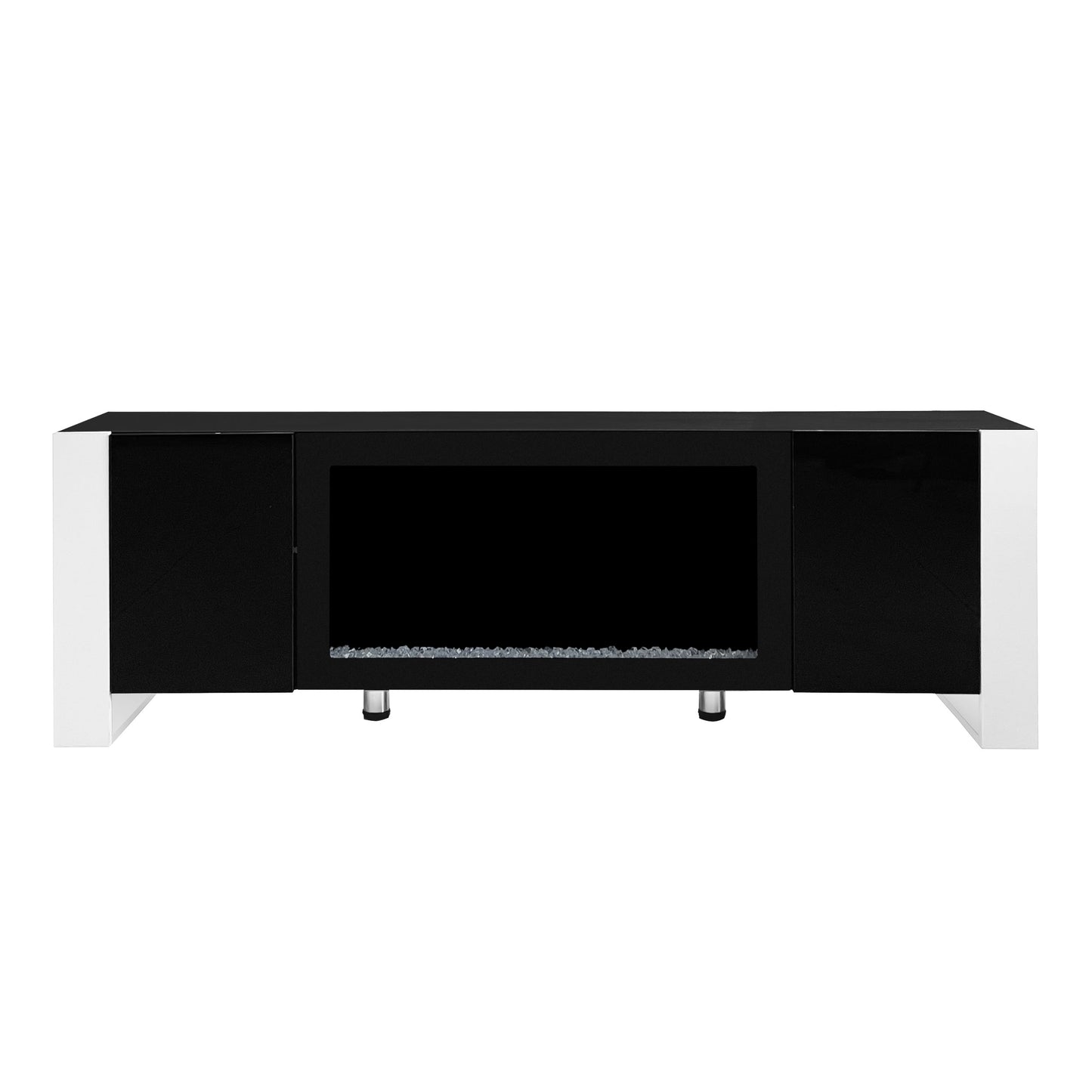 ON-TREND Modern TV Stand with 34.2' Non-heating Electric Fireplace, High Gloss Entertainment Center with 2 Cabinets, Media Console for TVs up to 78', Black