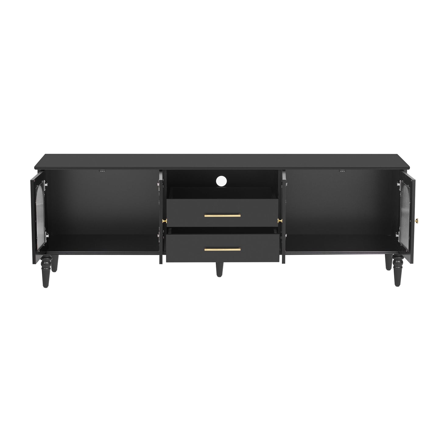 U-Can 68.9'' Retro TV Stand for TVs up to 75 Inches, Entertainment Center Media Console with Fluted Glass Doors and Five Solid Wood Legs for Living room(OLD SKU:N724P198468B)