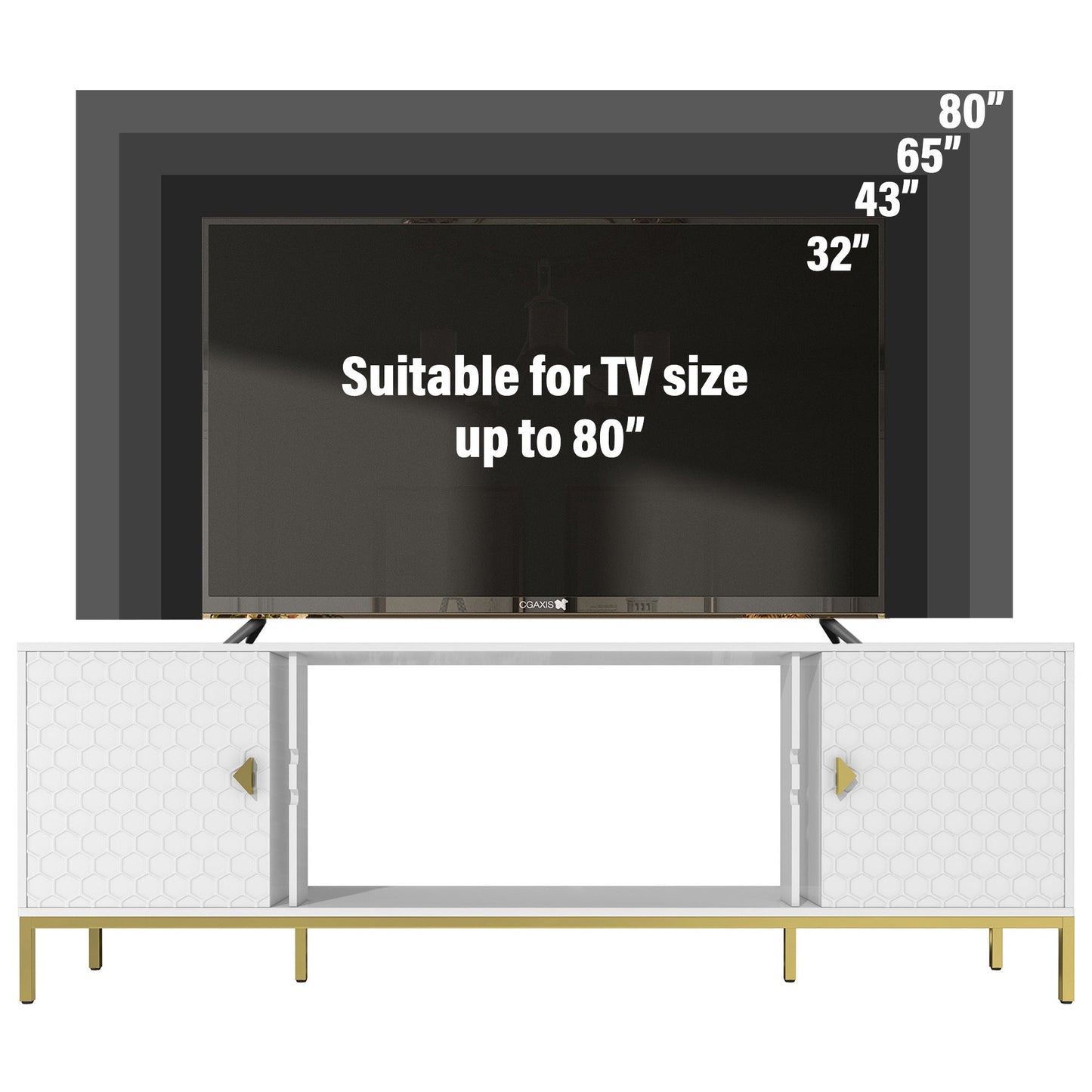 70 Inch TV Stand, Heavy Duty Wood Media Entertainment Center Console with Cabinet Storage & Open Shelves for Living Room, Modern Design (White)