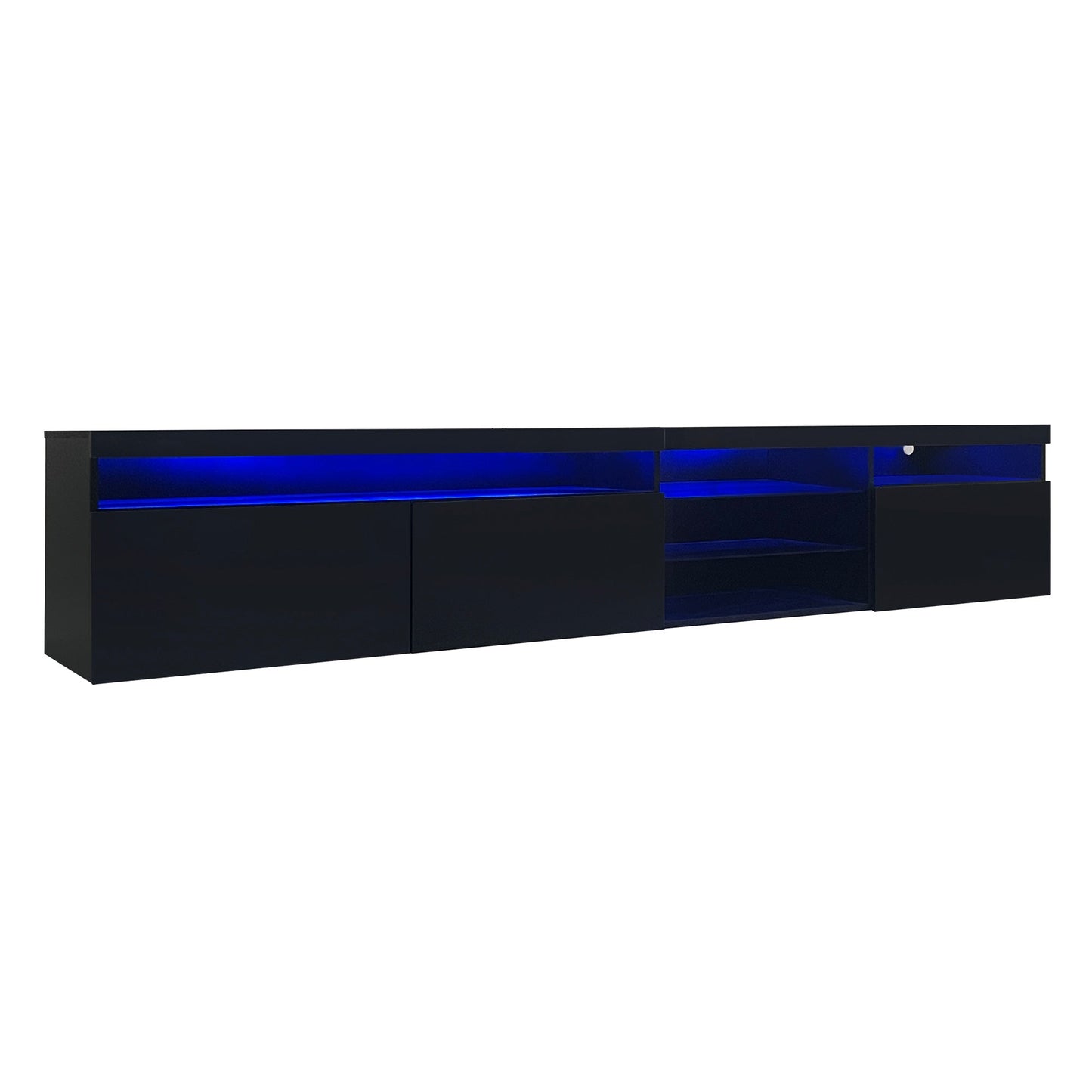 ON-TREND Unique Design TV Stand with 2 Glass Shelves, Ample Storage Space Media Console for TVs Up to 105', Versatile TV Cabinet with LED Color Changing Lights for Living Room, Black