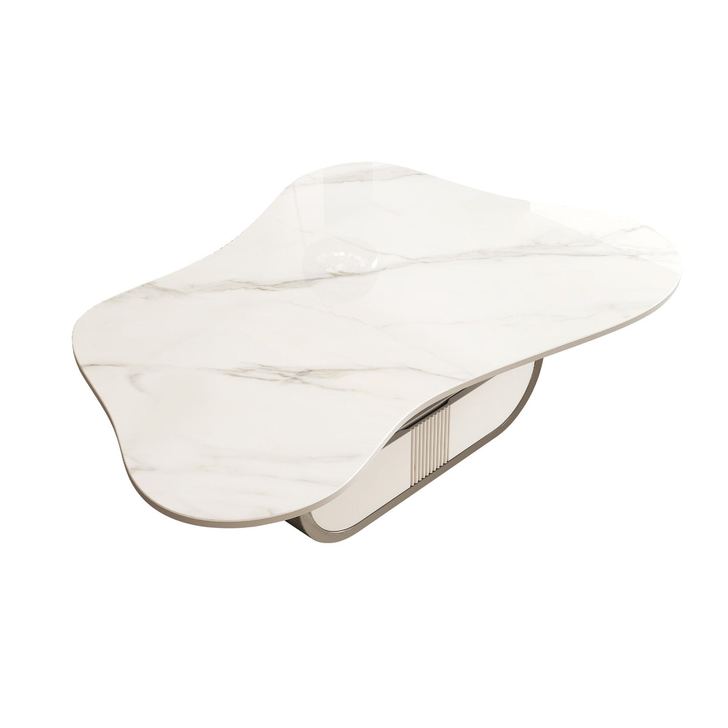 Modern Butterfly Coffee Table with Sintered Stone Top – Oval Center Table with Storage Shelf & Drawer, Stainless Steel Base & MDF Cabinet