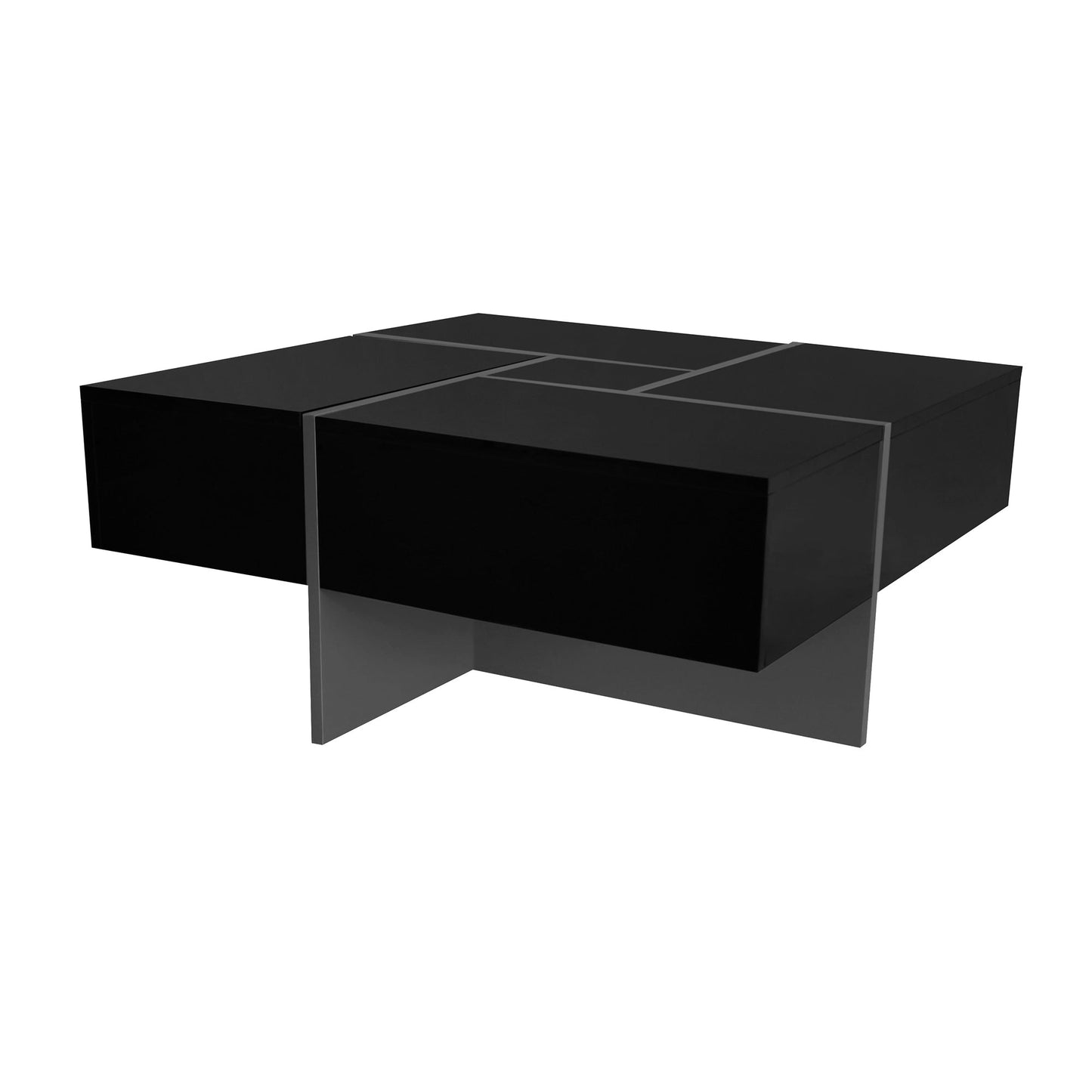 ON-TREND Unique Design Coffee Table with 4 Hidden Storage Compartments, Square Cocktail Table with Extendable Sliding Tabletop, UV High-gloss Design Center Table for Living Room, 31.5'x 31.5'