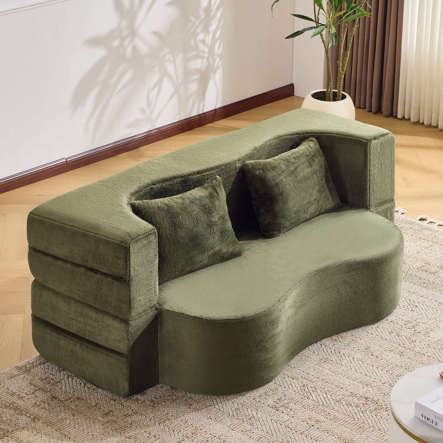 71-inch folding sofa bed, plush futon sofa bed, high-density foam convertible sofa bed, folding floor sofa bed for living room, guest room, bedroom, green