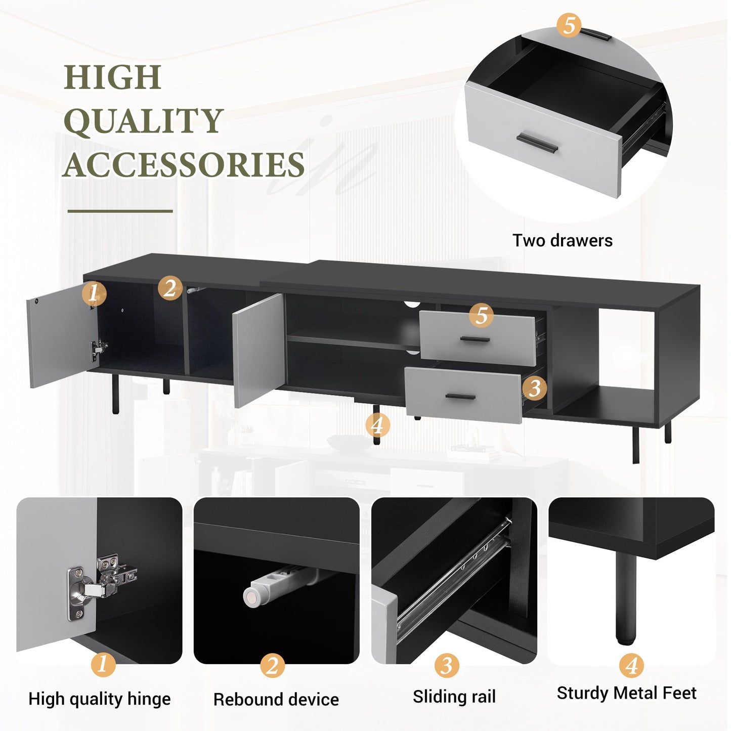 Modern TV Stand for 80'' TV with 2 Doors, Media Console Table, Entertainment Center with Large Storage Cabinet for Living Room, Bedroom
