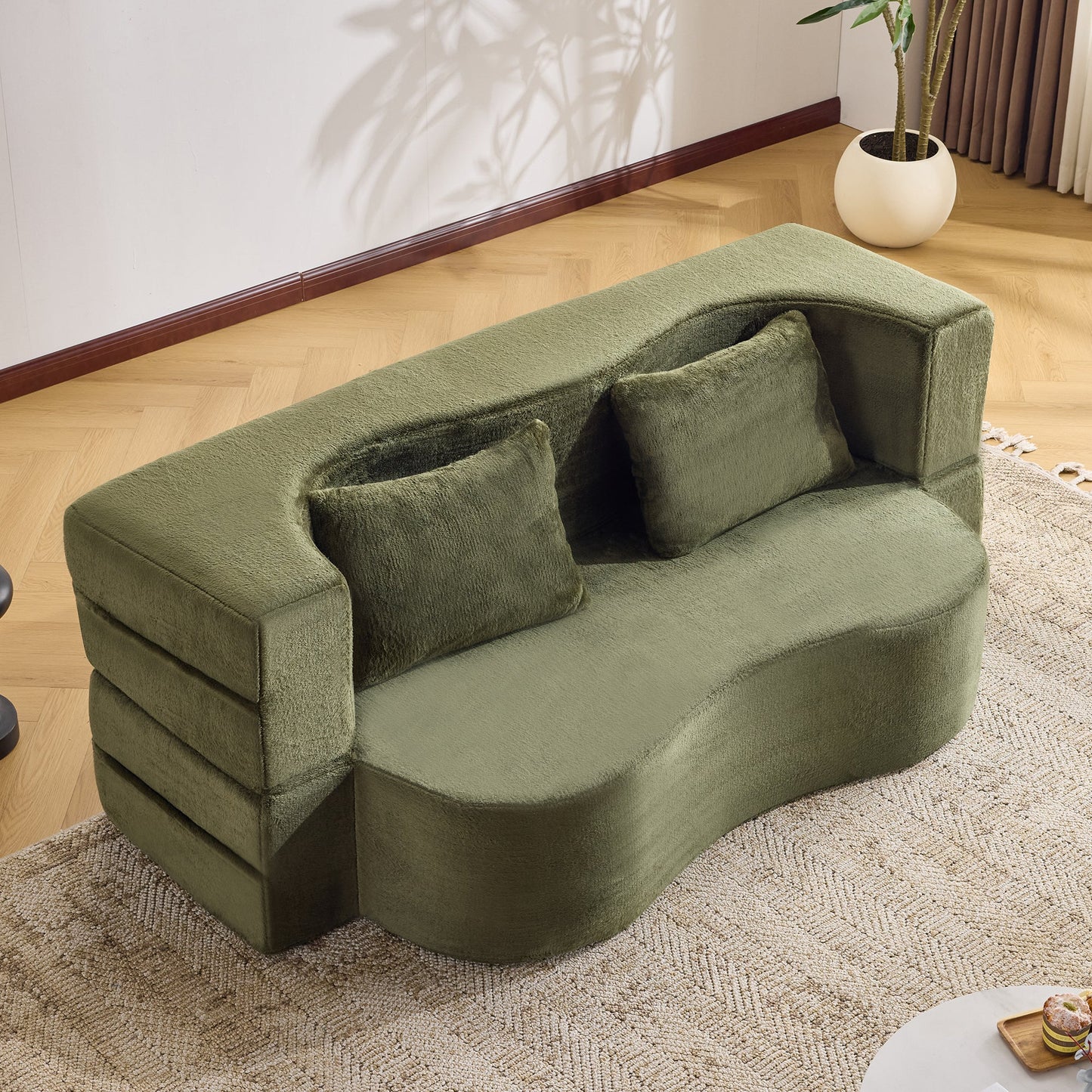 71-inch folding sofa bed, plush futon sofa bed, high-density foam convertible sofa bed, folding floor sofa bed for living room, guest room, bedroom, green