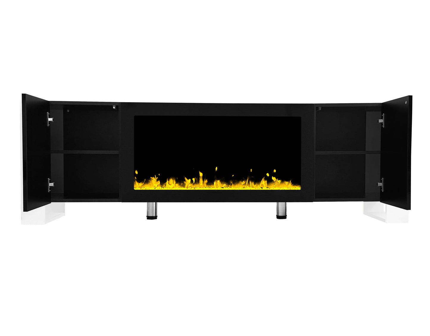 ON-TREND Modern TV Stand with 34.2' Non-heating Electric Fireplace, High Gloss Entertainment Center with 2 Cabinets, Media Console for TVs up to 78', Black