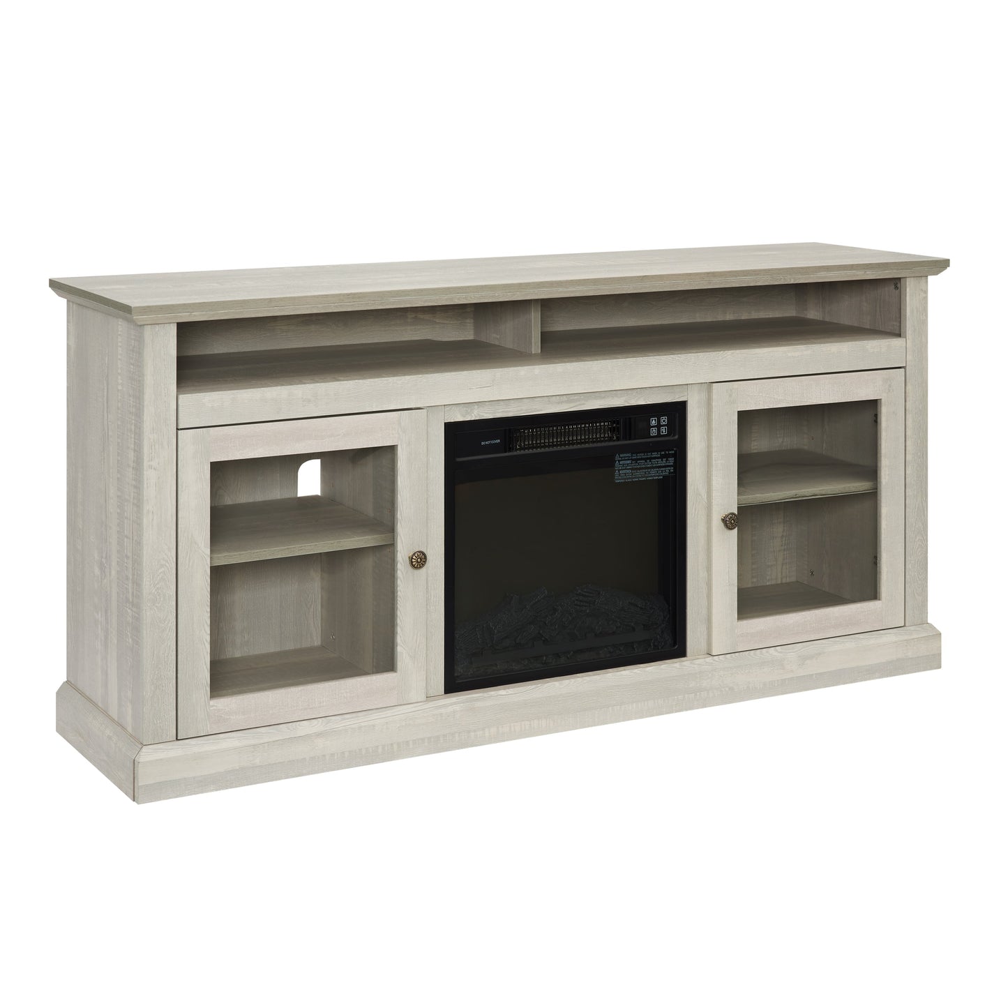 Contemporary TV Media Stand Modern Entertainment Console with 18' Fireplace Insert for TV Up to 65' with Open and Closed Storage Space, Stone Gray, 60'W*15.75'D*29'H