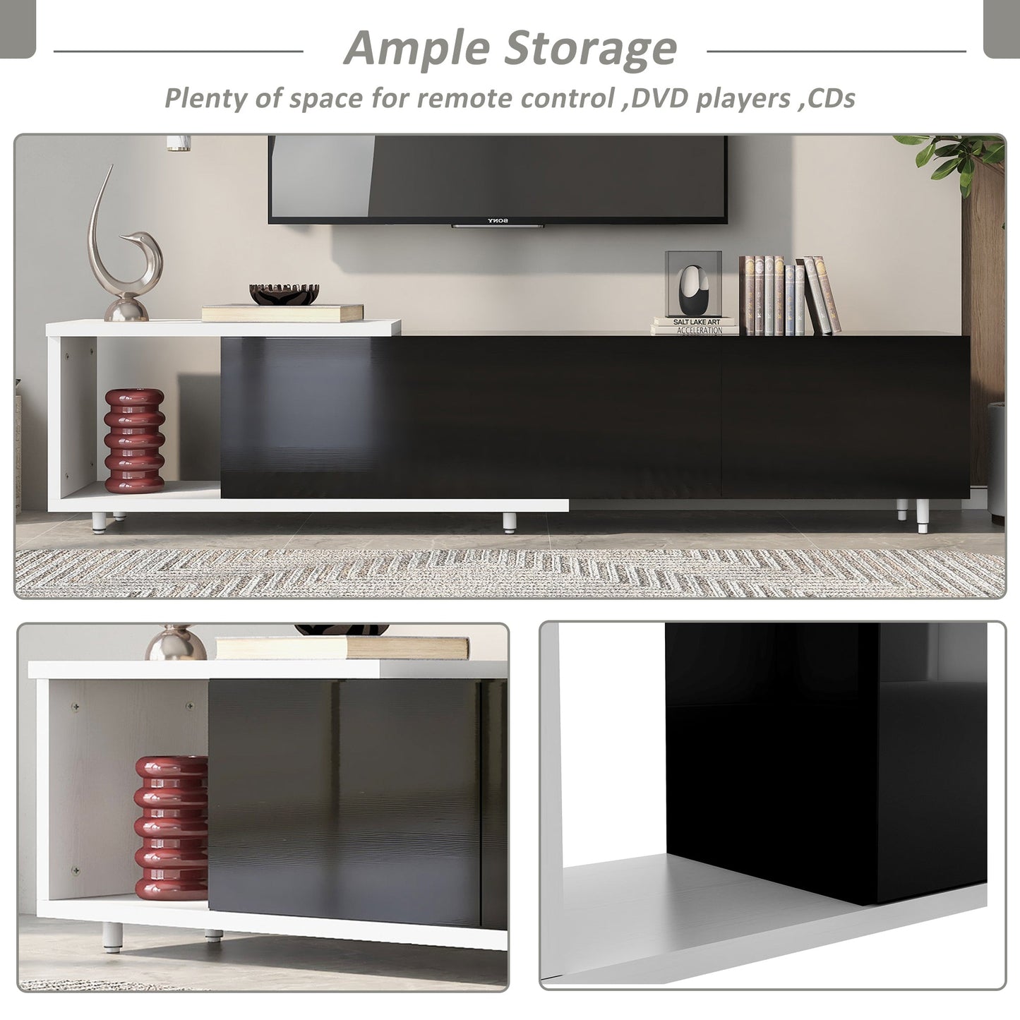 U-Can 70.1''-100'' Modern Stylish TV Stand TV Cabinet for 80+inch TV, White+Black, (Old SKU:WF299723AAB)