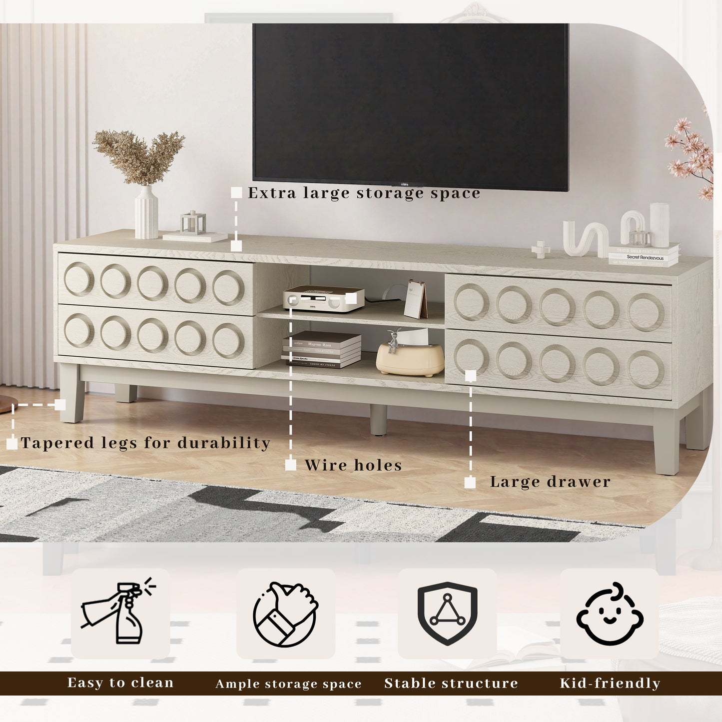 TV Stand for TVs up to 75', Media Console with 4 Drawers, Entertainment Center with Storage for Living Room and Bedroom(White)