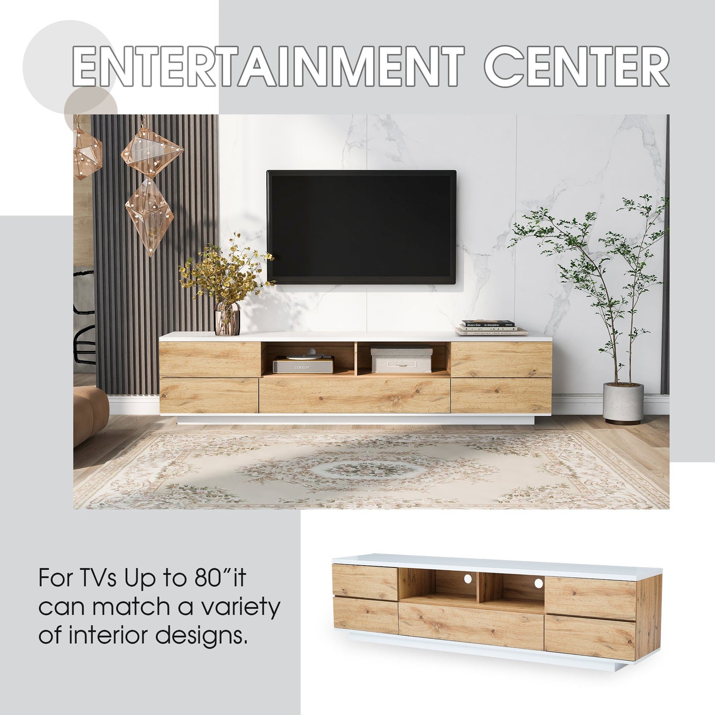 Modern TV stand for TVs up to 80'' , Media Console with Multi-Functional Storage, Entertainment Center with Door Rebound Device, TV cabinet for living room,Bedroom