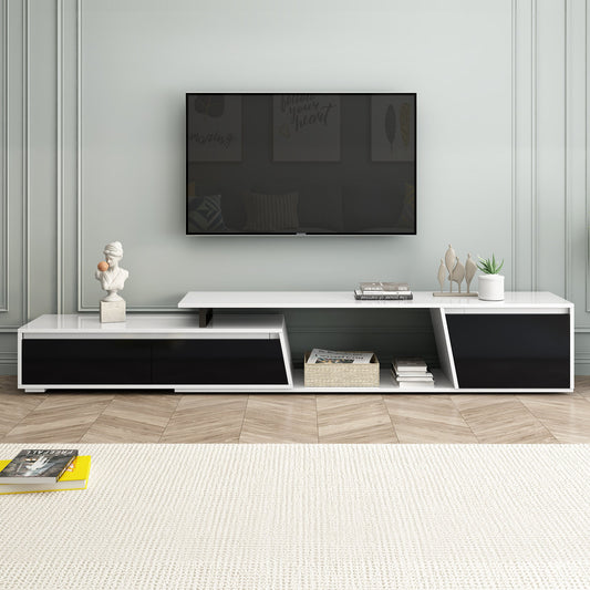U-Can Modern, Minimalist Rectangle Extendable TV Stand, TV Cabinet with 2 Drawers and 1 Cabinet for Living Room, Up to 100''