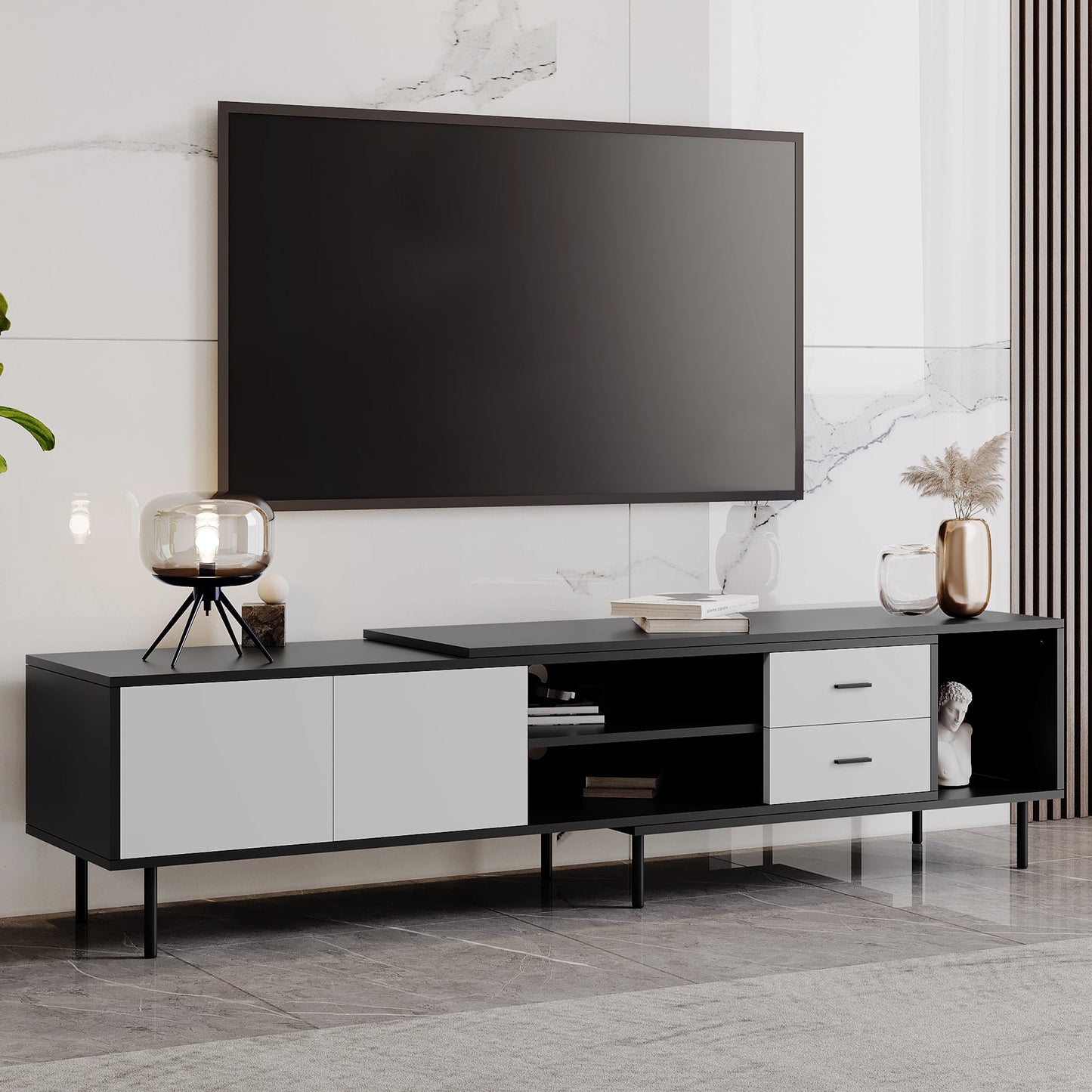 Modern TV Stand for 80'' TV with 2 Doors, Media Console Table, Entertainment Center with Large Storage Cabinet for Living Room, Bedroom