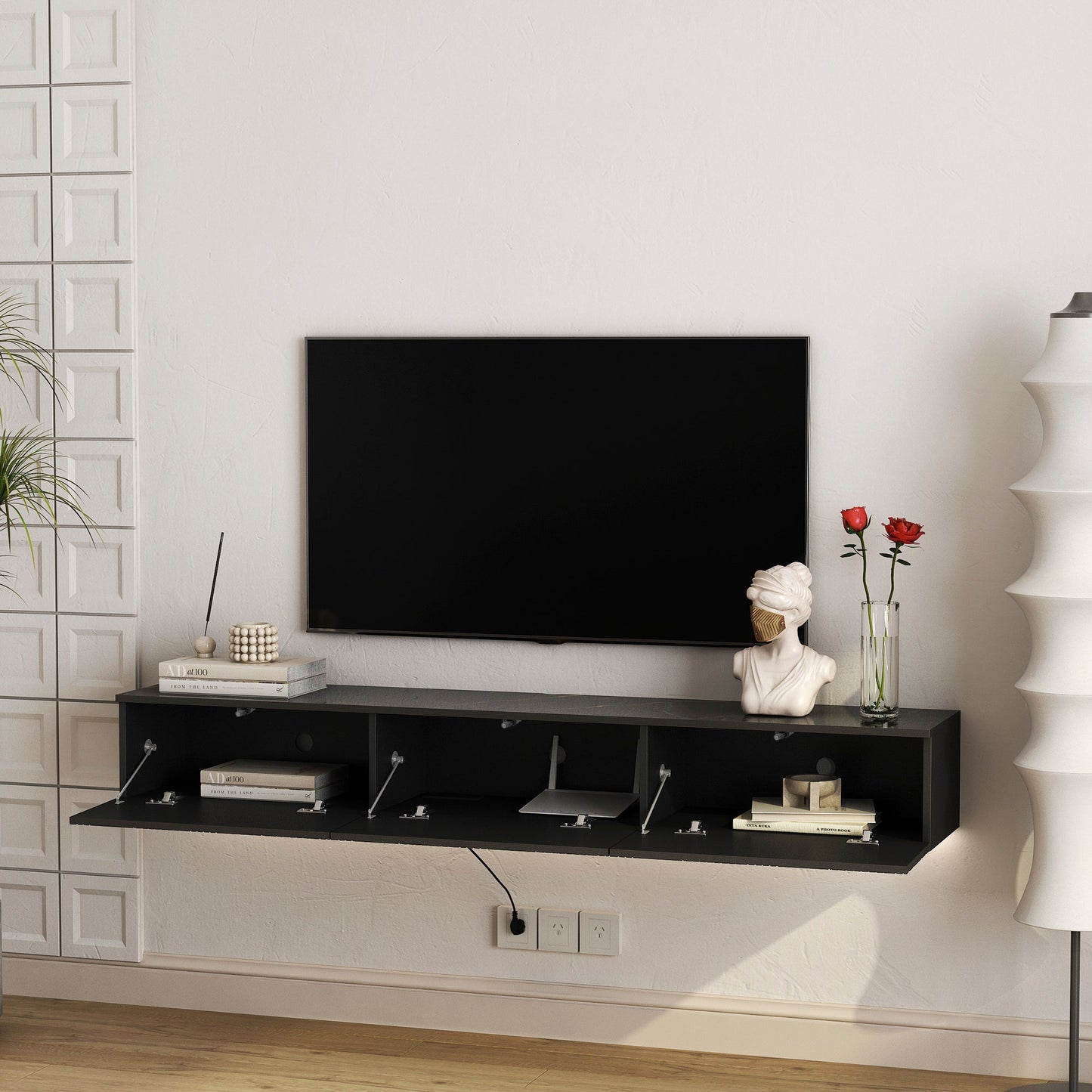 Floating TV Stand Wall Mounted with 16 Color LEDs,67' Modern TV Stand, Floating TV Cabinet Entertainment Center for 55 60 65 Inch TV,Black