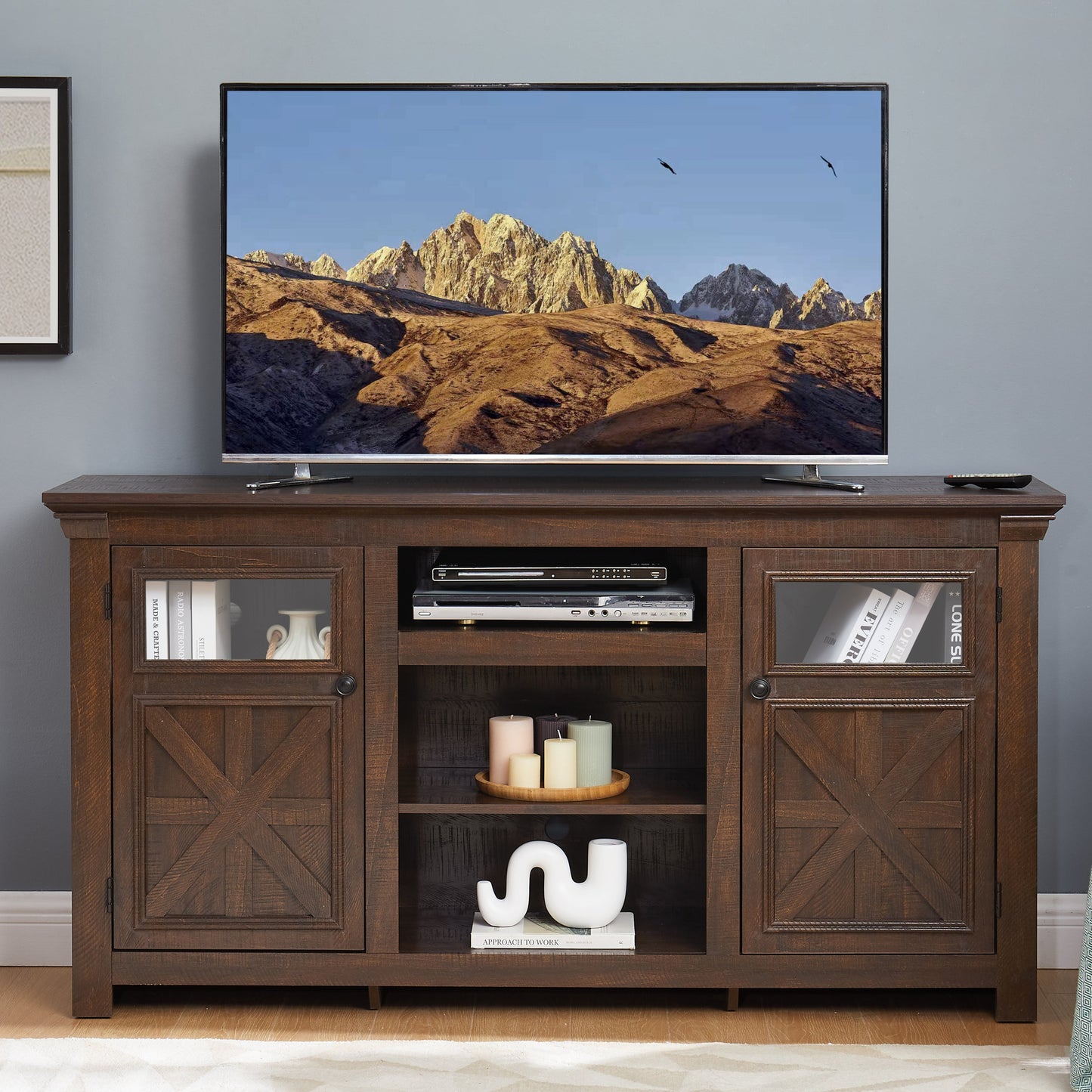 2 Doors Cabinet Farmhouse Cabinet, Farmhouse TV Stand Barn Design,Modern Farmhouse TV Media Stand, Large Barn Inspired Home Entertainment Console,Espresso, 60.23'W*15.35'D*31.7'H