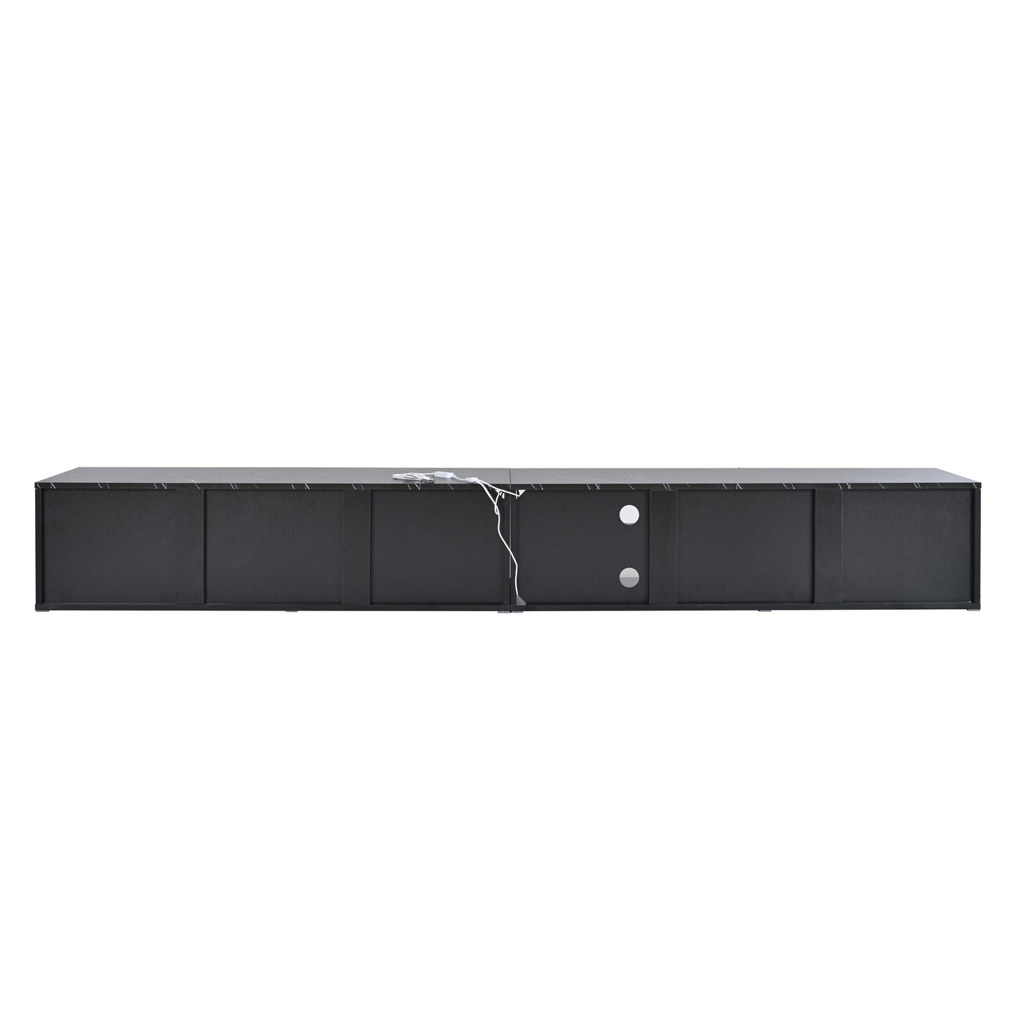 ON-TREND Modern APP Controlled LED TV Stand for TVs Up to 105'', Faux Marble Tabletop Media Console with Tempered Glass Doors, Entertainment Center with 2 Drawers & Cabinets for Living Room, Black
