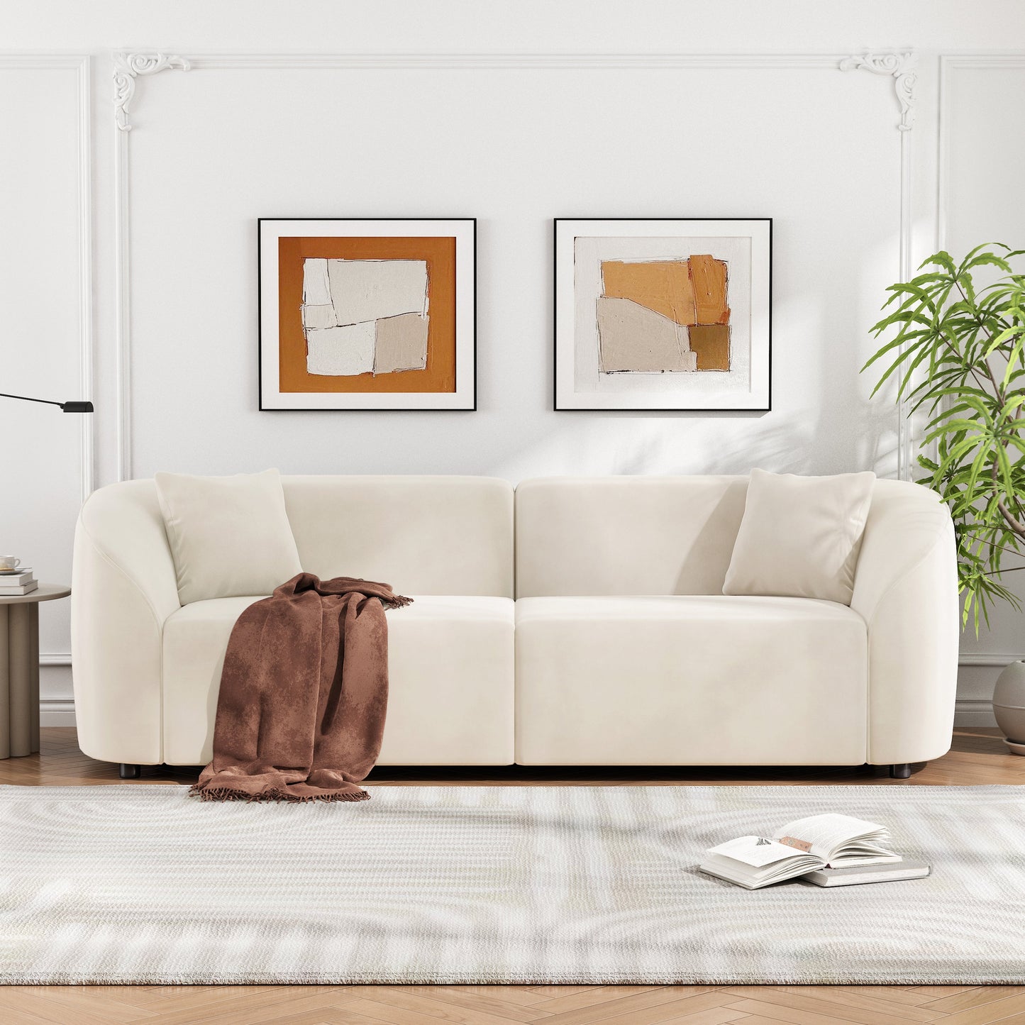 87' Curved Contemporary Sofa in Off-White: Plush Seating, Streamlined Design, and Durable Frame – Ideal for Stylish Living Spaces