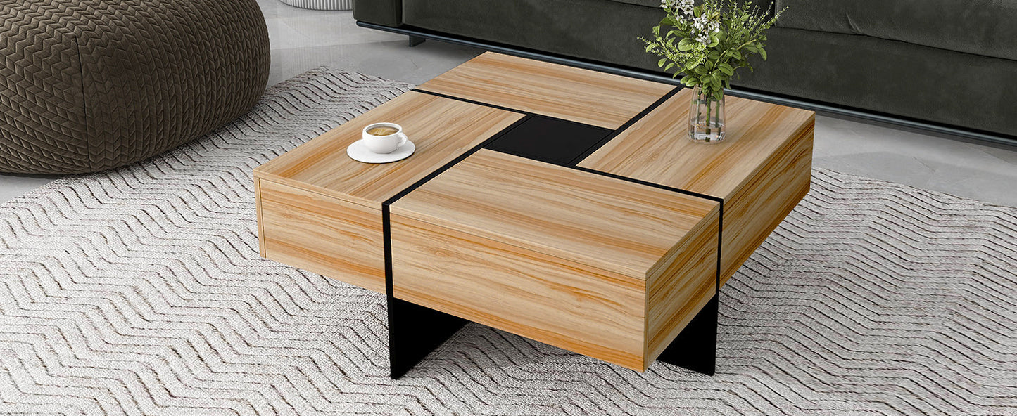 ON-TREND Unique Design Coffee Table with 4 Hidden Storage Compartments, Square Cocktail Table with Extendable Sliding Tabletop, UV High-gloss Design Center Table for Living Room, 31.5'x 31.5'
