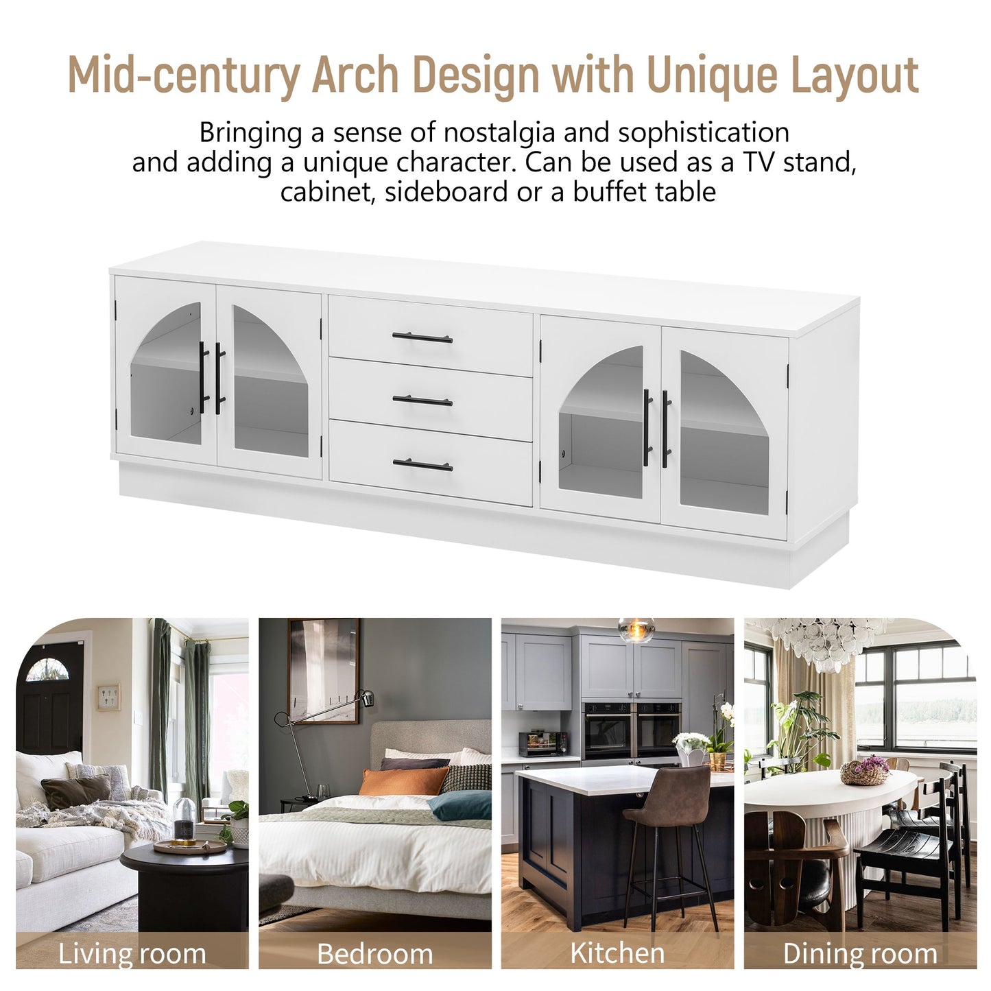 U-Can 68.9'' Modern Minimalist TV Stand for TVs up to 75 Inches, Entertainment Center Media Console Cabinet with Adjustable Shelves for Living room