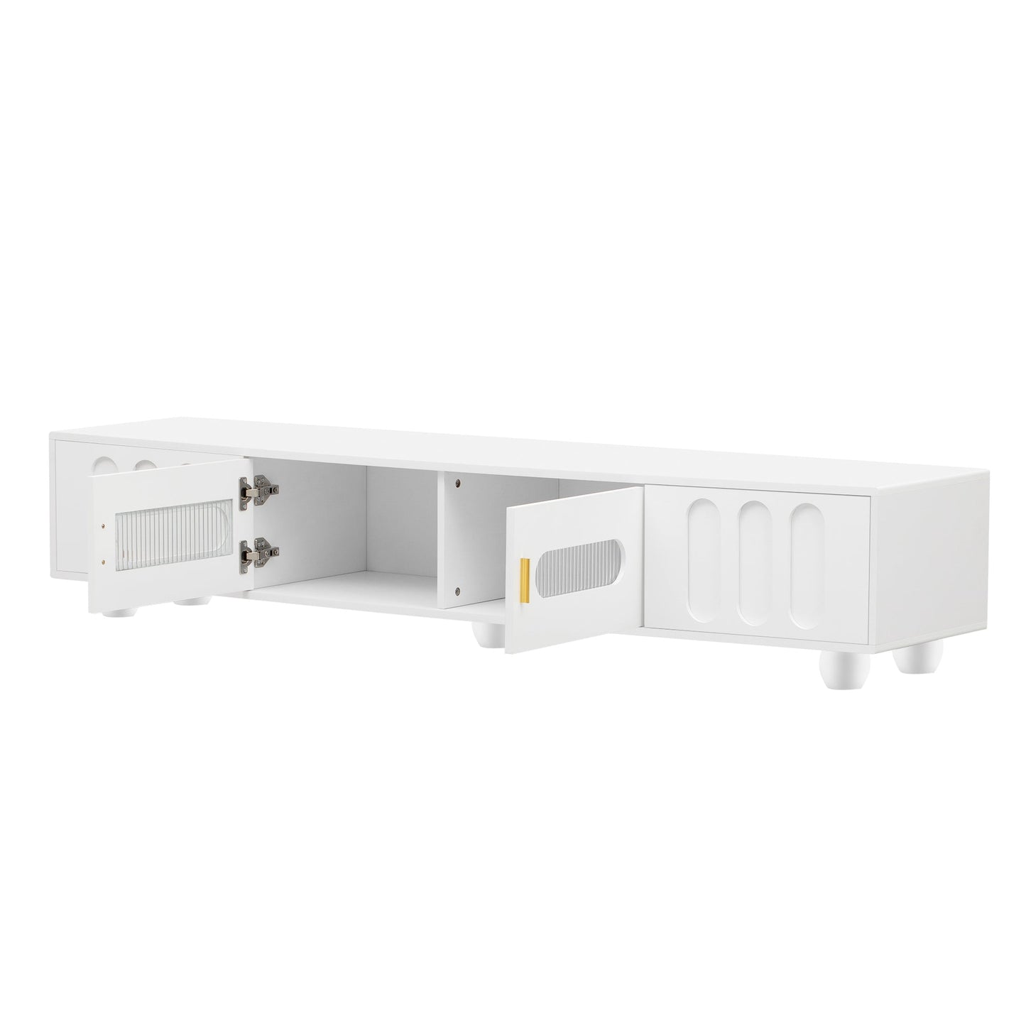 U-Can Modern TV Stand for TVs up to 80 Inches, Entertainment Center with Glass Door, TV Storage Cabinet with Solid Wood Legs and Metal Handles for Living room(OLD SKU:WF323694AAK )
