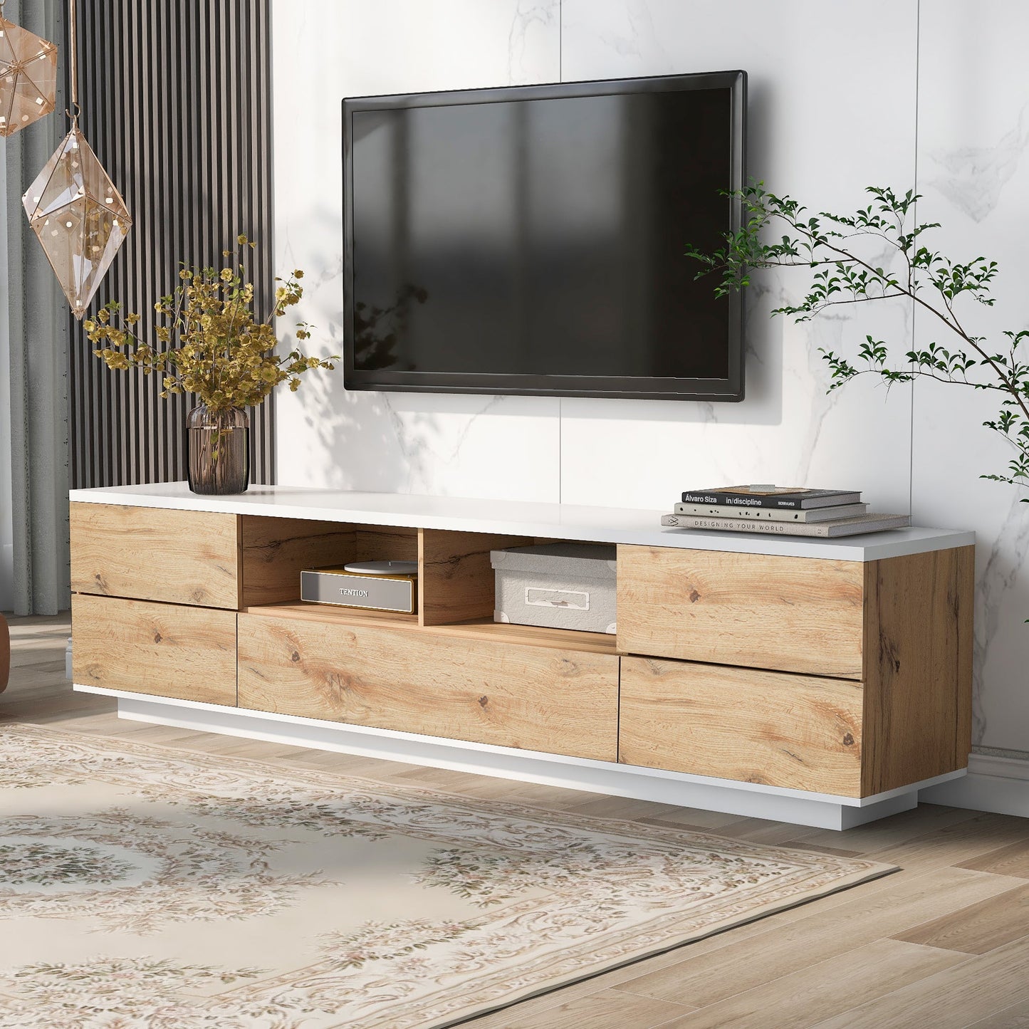 Modern TV stand for TVs up to 80'' , Media Console with Multi-Functional Storage, Entertainment Center with Door Rebound Device, TV cabinet for living room,Bedroom