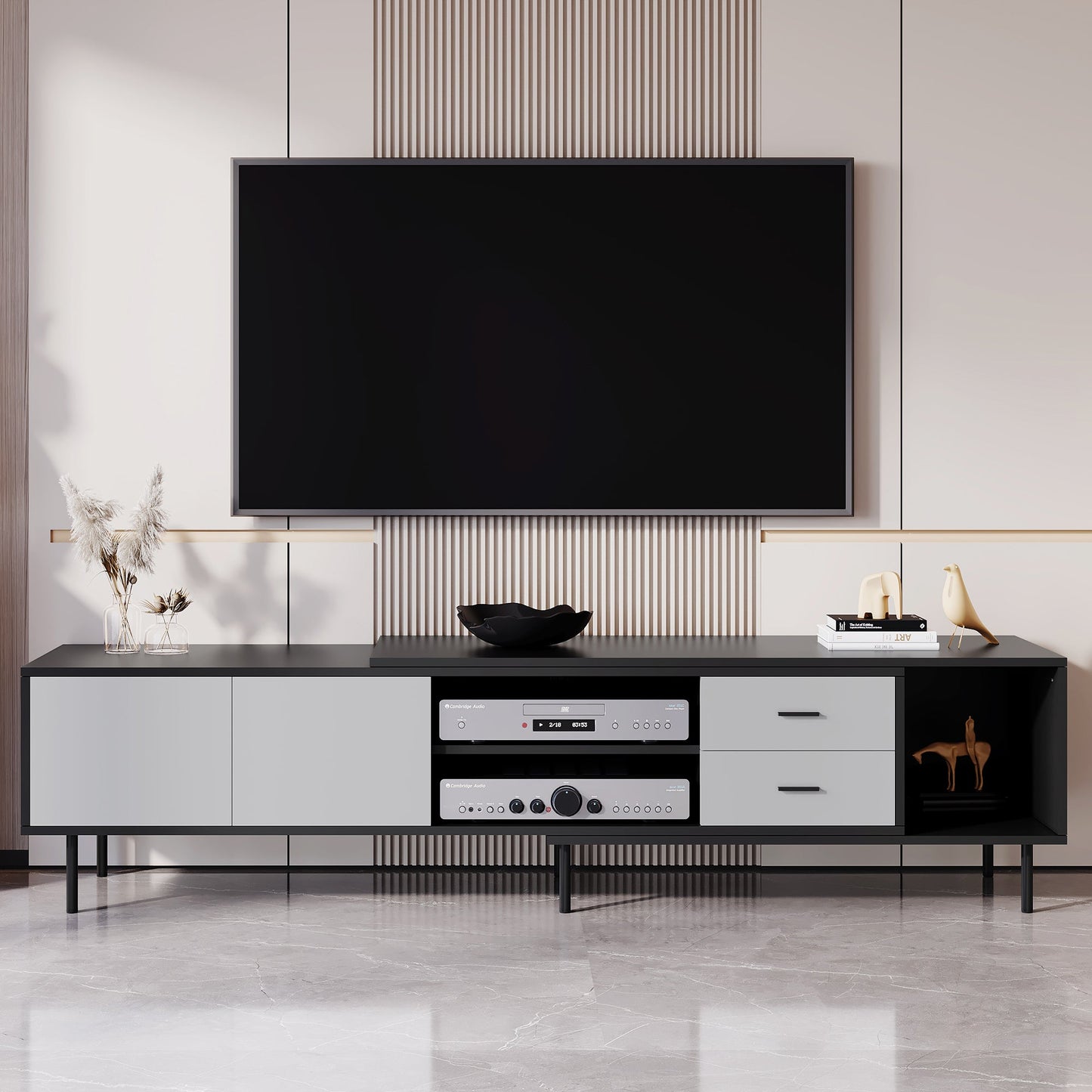 Modern TV Stand for 80'' TV with 2 Doors, Media Console Table, Entertainment Center with Large Storage Cabinet for Living Room, Bedroom