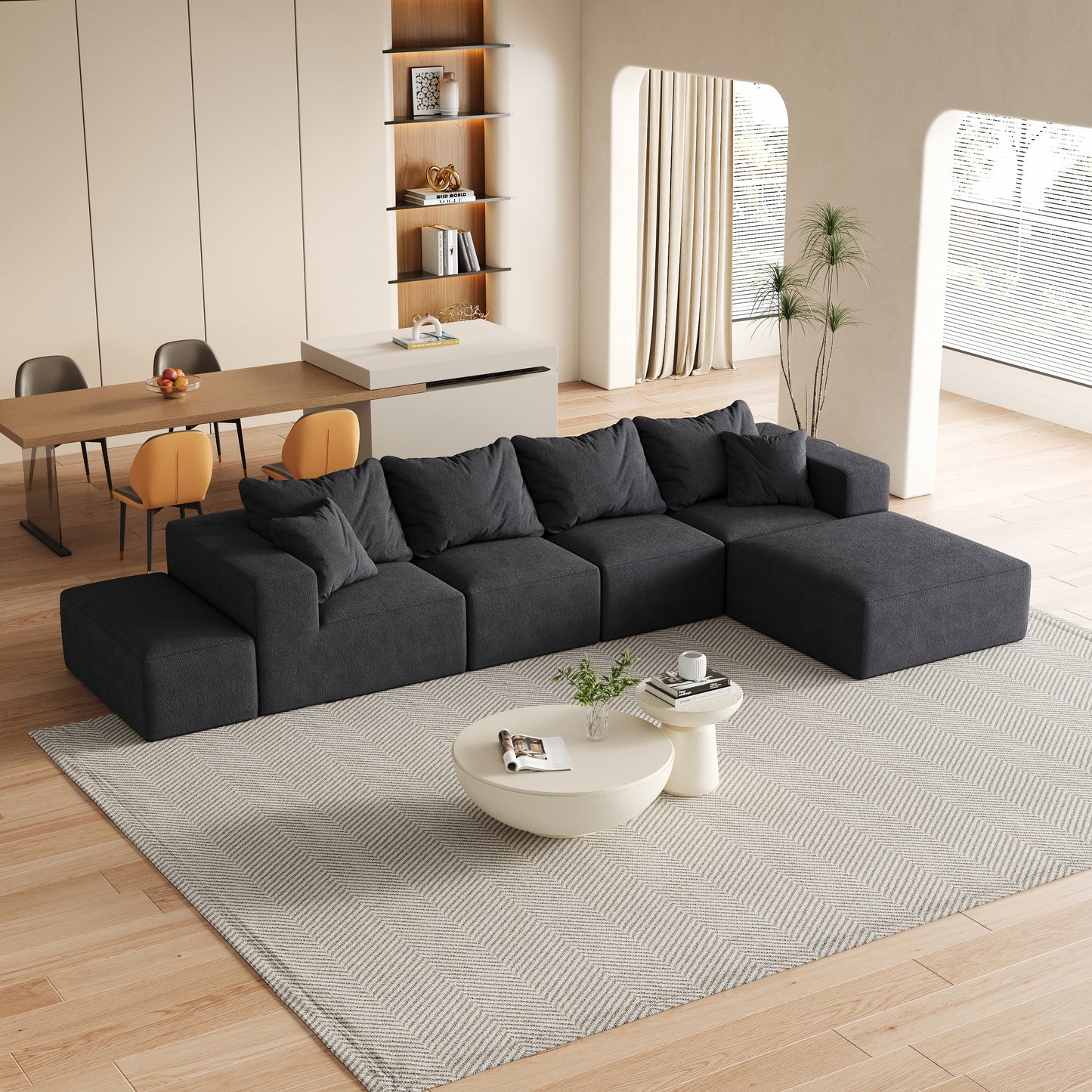 Modern Upholstered Sectional Boneless Couch Set,Modular 132' L Shaped Sectional Living Room Sofa Set With 6 Pillows,Free Combination Sofa Couch for Living Room,Bedroom