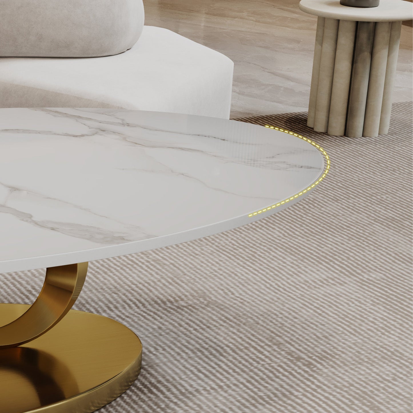Marble Coffee Table with Sculptural Stainless Steel Base
