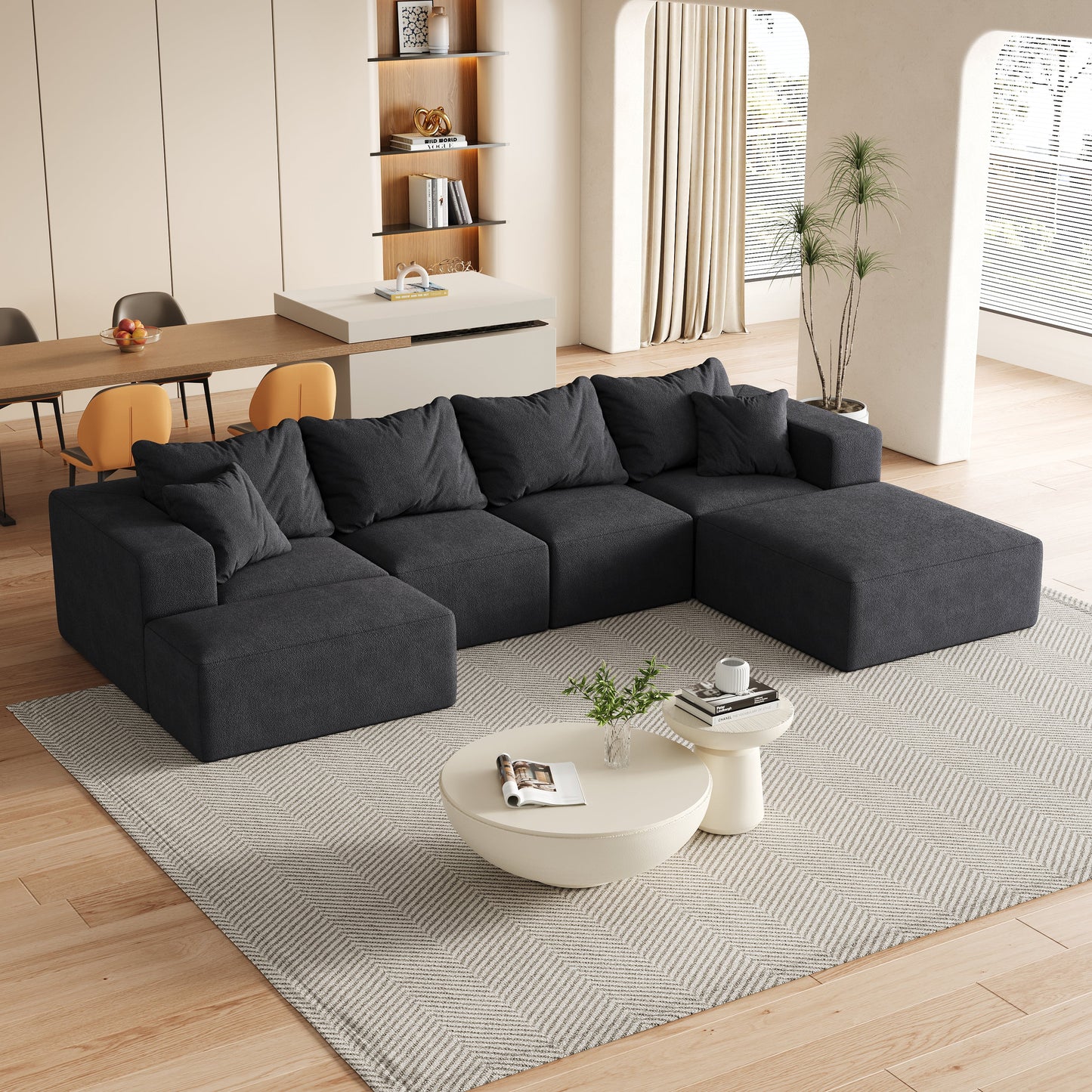 Modern Upholstered Sectional Boneless Couch Set,Modular 132' L Shaped Sectional Living Room Sofa Set With 6 Pillows,Free Combination Sofa Couch for Living Room,Bedroom