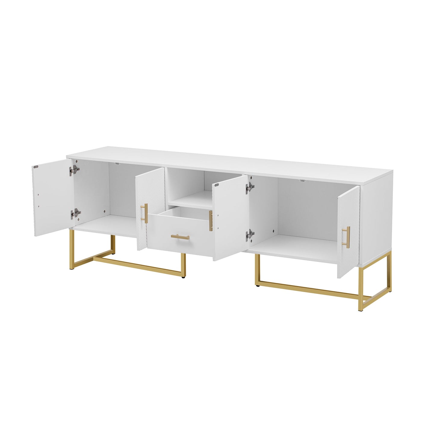 U-Can Modern TV Stand for TV up to 70 Inches,TV Cabinet with 1 Drawer, 2 Cabinets and Metal Legs, Handles and Anti-tip Device for Living room