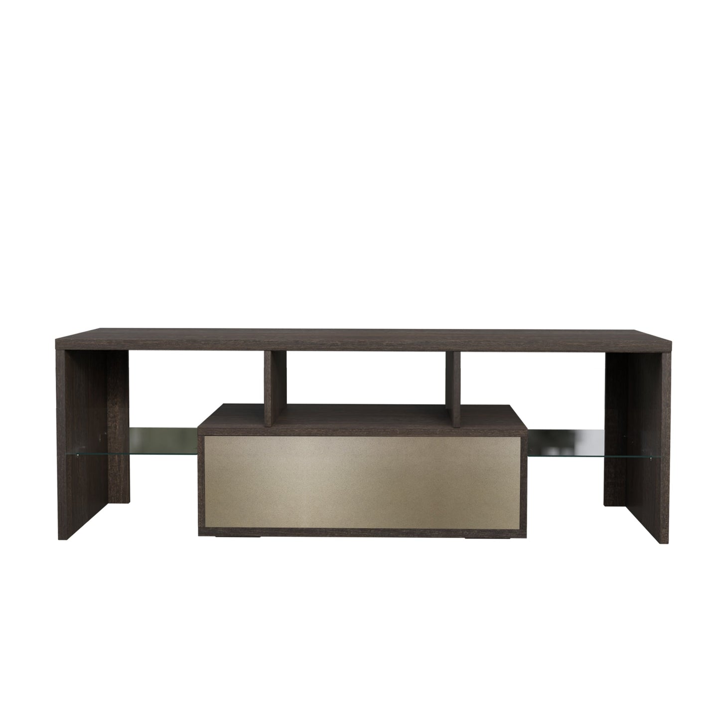 20 minutes quick assembly brown simple modern TV stand with the toughened glass shelf Floor cabinet Floor TV wall cabinet Brown + whiteTV bracket with LED Color Changing Lights for Living Room