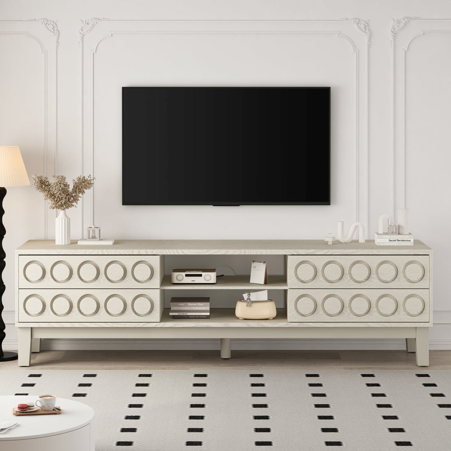 TV Stand for TVs up to 75', Media Console with 4 Drawers, Entertainment Center with Storage for Living Room and Bedroom(White)
