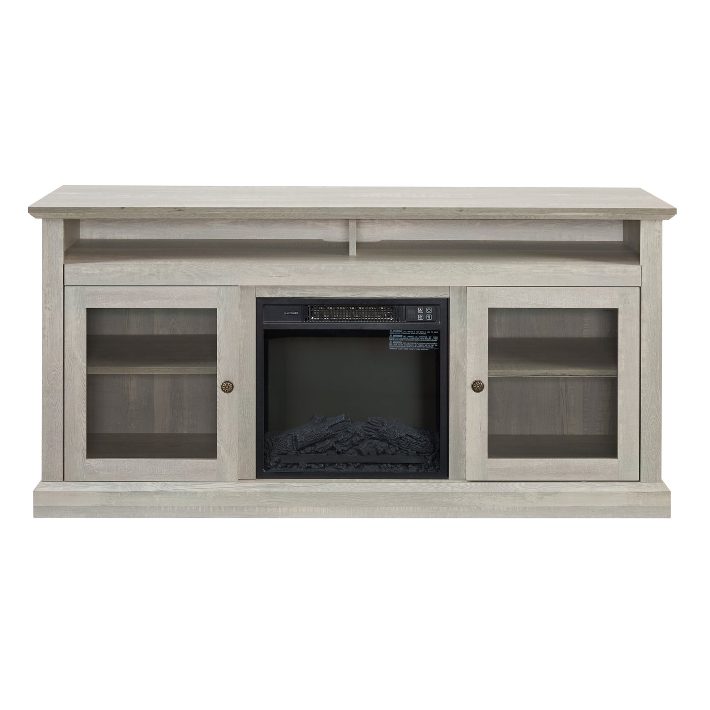Contemporary TV Media Stand Modern Entertainment Console with 18' Fireplace Insert for TV Up to 65' with Open and Closed Storage Space, Stone Gray, 60'W*15.75'D*29'H