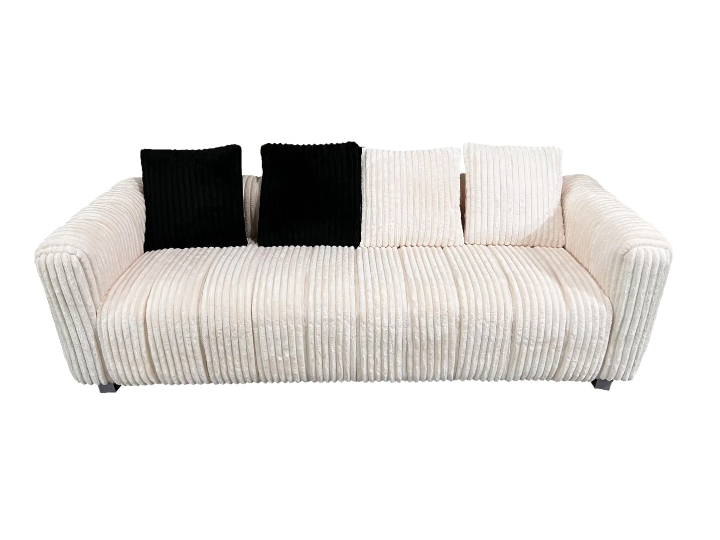 82.68-inch premium corduroy two-seater sofa with metal legs and cushions, suitable for living rooms and bedrooms.