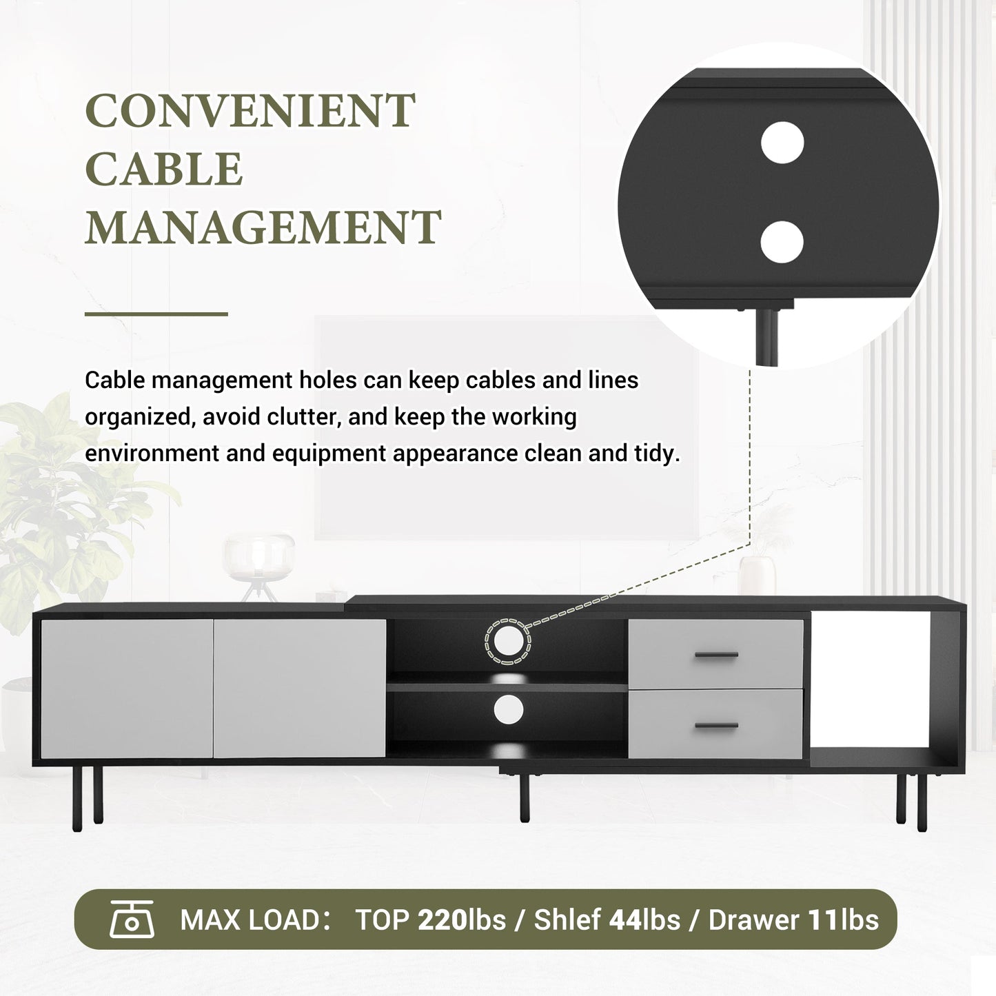 Modern TV Stand for 80'' TV with 2 Doors, Media Console Table, Entertainment Center with Large Storage Cabinet for Living Room, Bedroom
