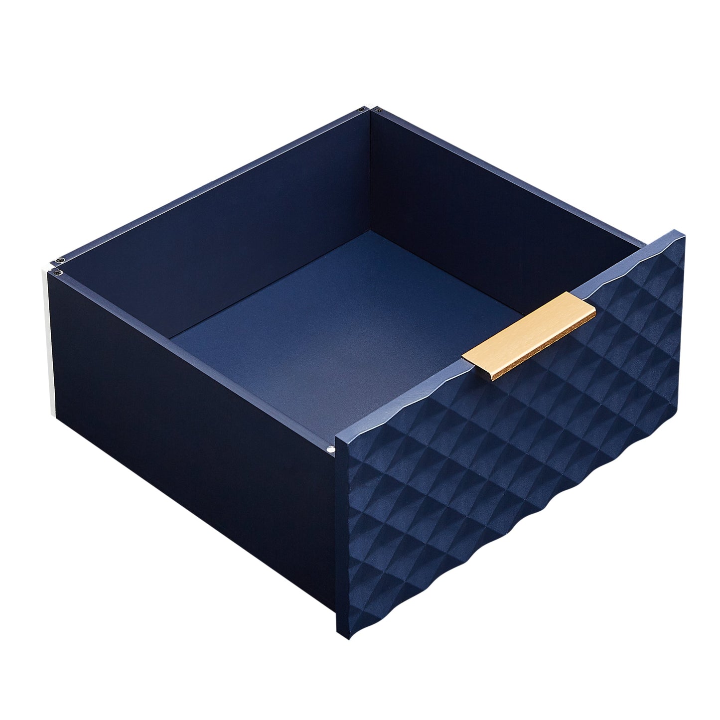 Deluxe Sculpted Modern Fashion Geometric Style TV Stand, Aluminum Frame Tempered Glass Door 4 Drawer Chest with Adjustable Metal Feet ,Dark Blue,59.9'L x 15.7'W x 21.7'H