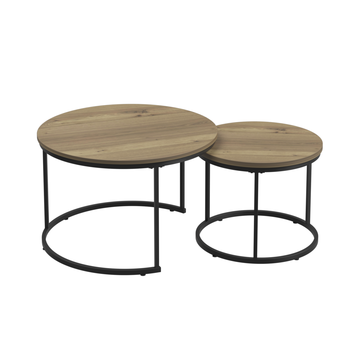 Nesting Coffee Table Set of 2, 27.6inch Round Coffee Table Industrial Wood Finish with Sturdy Metal Frame, End Table Side Tables for Living Room Bedroom Balcony Yard (Brown)
