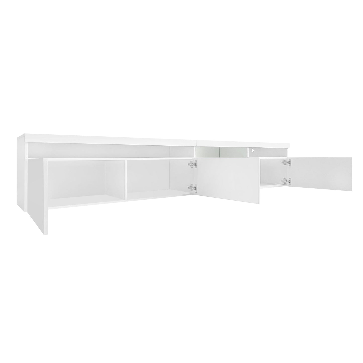 ON-TREND Unique Design TV Stand with 2 Glass Shelves, Ample Storage Space Media Console for TVs Up to 105', Versatile TV Cabinet with LED Color Changing Lights for Living Room, White