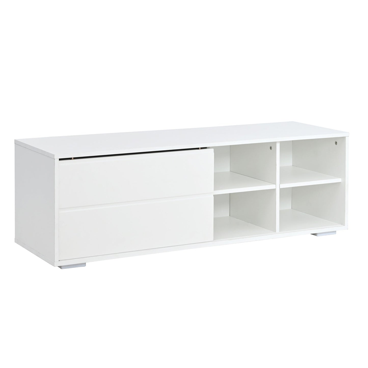 ON-TREND Modern TV Stand with Fluted Glass Door for TVs Up to 100', Media Console with Sliding Door & 2 Drawers, Free-Combination Entertainment Center with LED Light for Living Room, Bedroom, White