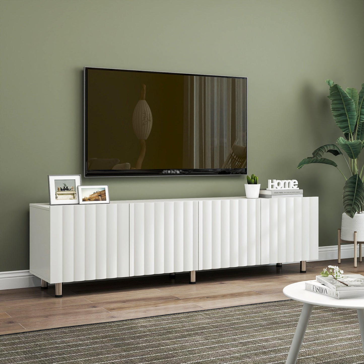 TV Stand for 65+ Inch TV, Modern TV Stand for Living Room, Entertainment Center with Storage & 2 Drawers, TV Media Console Cabinet for Bedroom, White