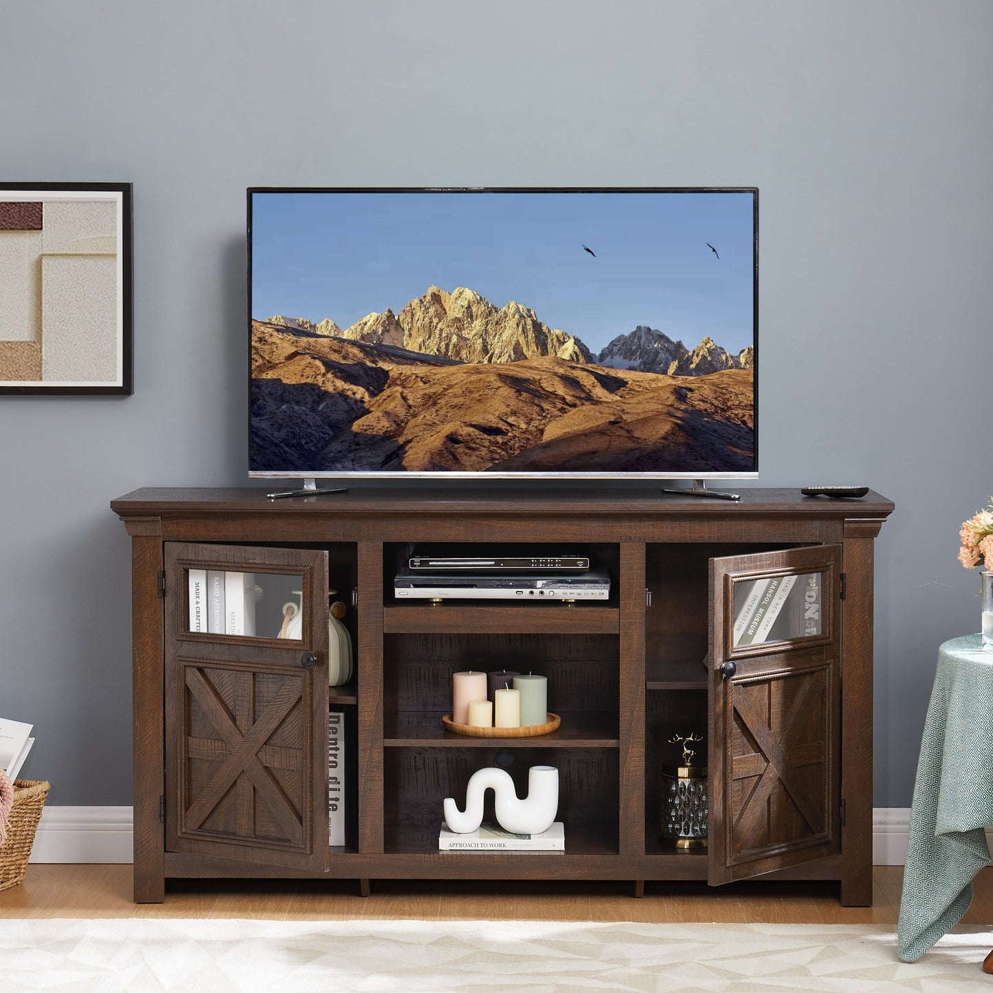 2 Doors Cabinet Farmhouse Cabinet, Farmhouse TV Stand Barn Design,Modern Farmhouse TV Media Stand, Large Barn Inspired Home Entertainment Console,Espresso, 60.23'W*15.35'D*31.7'H