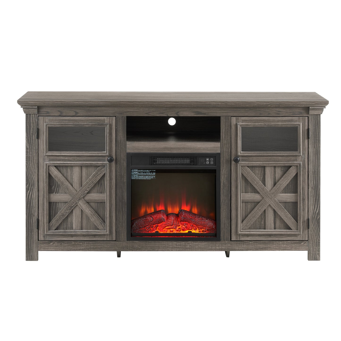 2 Doors Cabinet Farmhouse Cabinet, Farmhouse TV Stand Barn Design,Farmhouse TV Media Stand, Large Barn Inspired Home Entertainment Console with 18' fireplace insert,GREY, 60.23'W*15.35'D*31.7'H