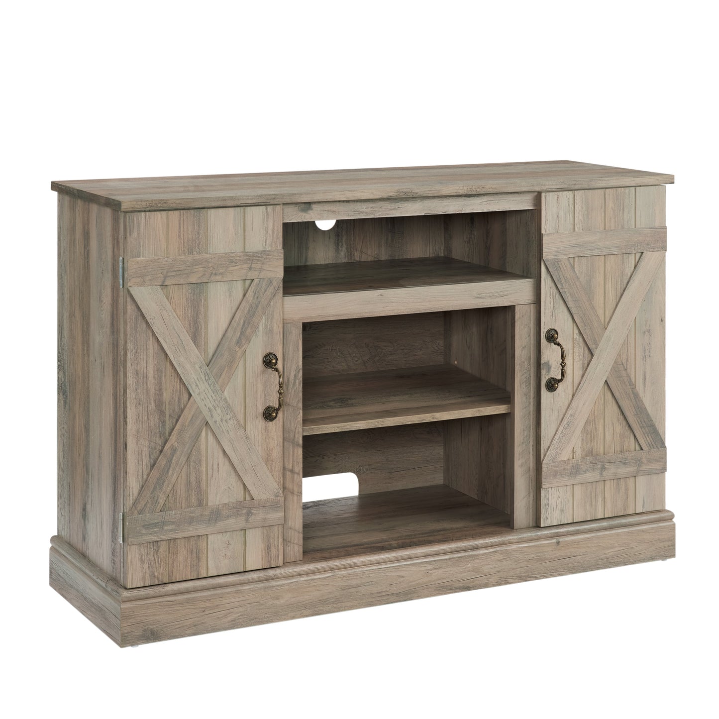 Farmhouse Classic Media TV Stand Antique Entertainment Console for TV up to 50' with Open and Closed Storage Space, Gray Wash, 47'W*15.5'D*30.75'H