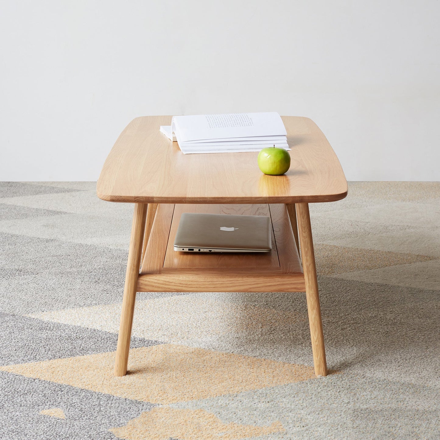 Natural Solid Wood Coffee Table with Storage Shelf, Easy Assembly, Oak Finish, 39.4 Inches