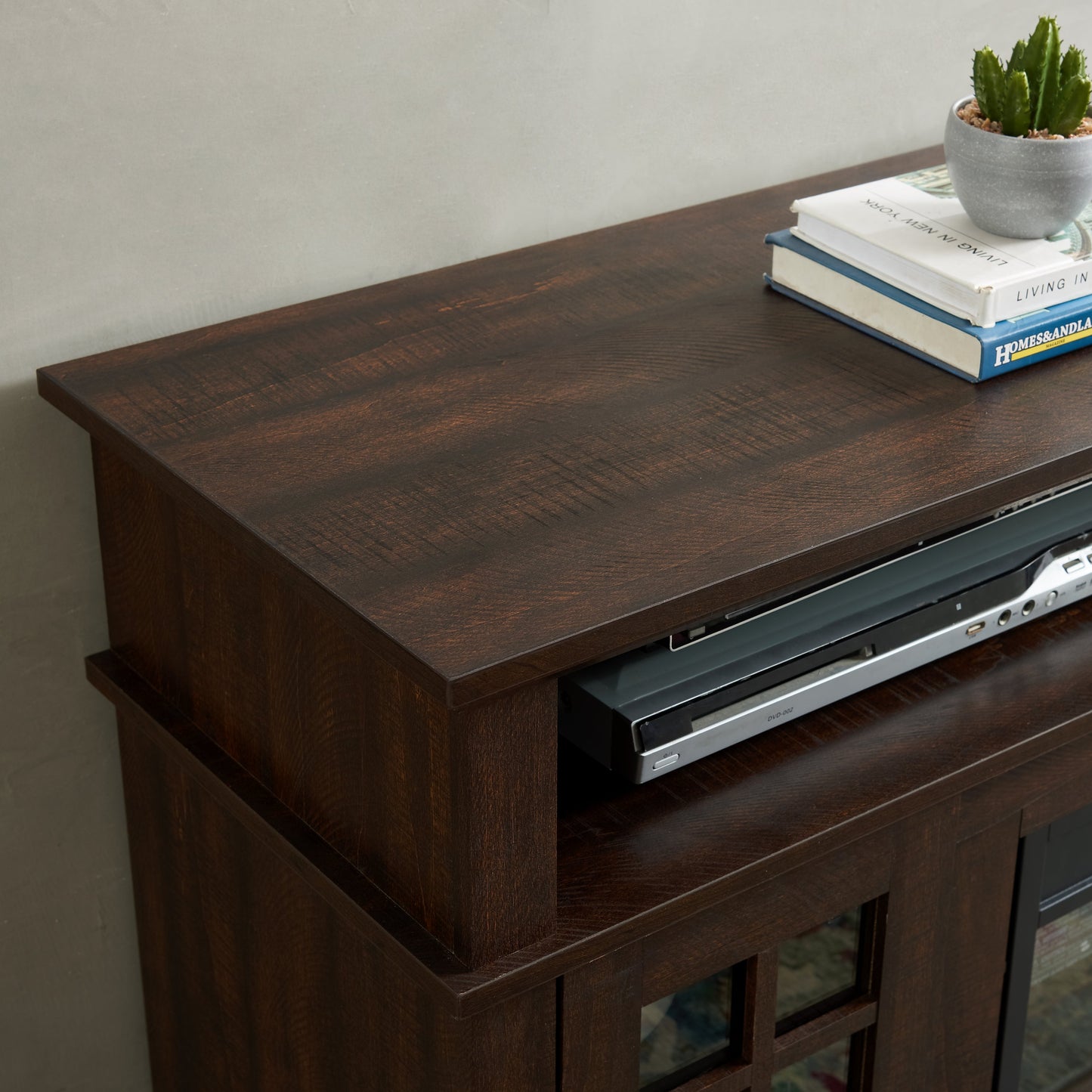Classic TV Media Stand Modern Entertainment Console with 23' Fireplace Insert for TV Up to 65' with Open and Closed Storage Space, Espresso, 58.25'W*15.75'D*32'H
