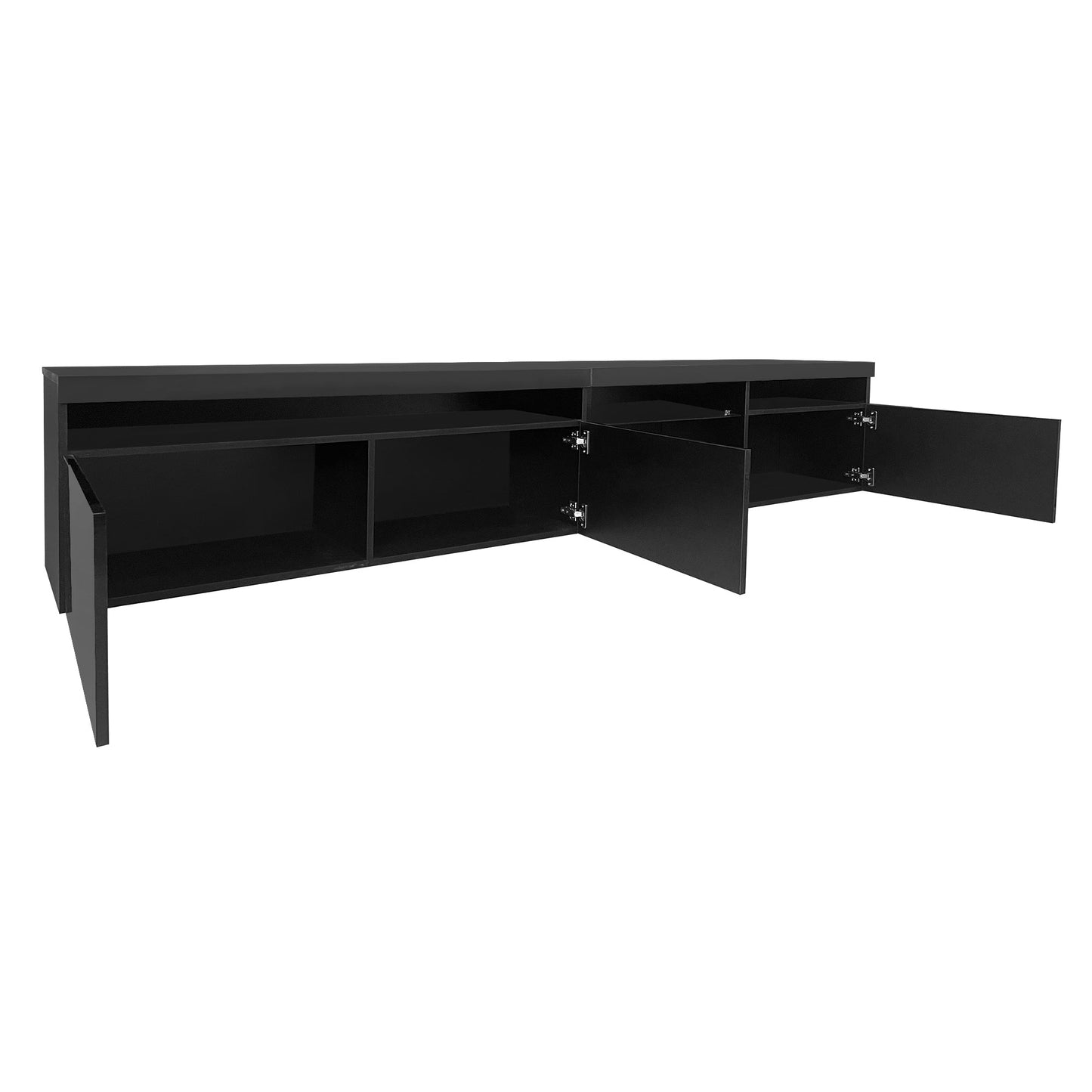 ON-TREND Unique Design TV Stand with 2 Glass Shelves, Ample Storage Space Media Console for TVs Up to 105', Versatile TV Cabinet with LED Color Changing Lights for Living Room, Black