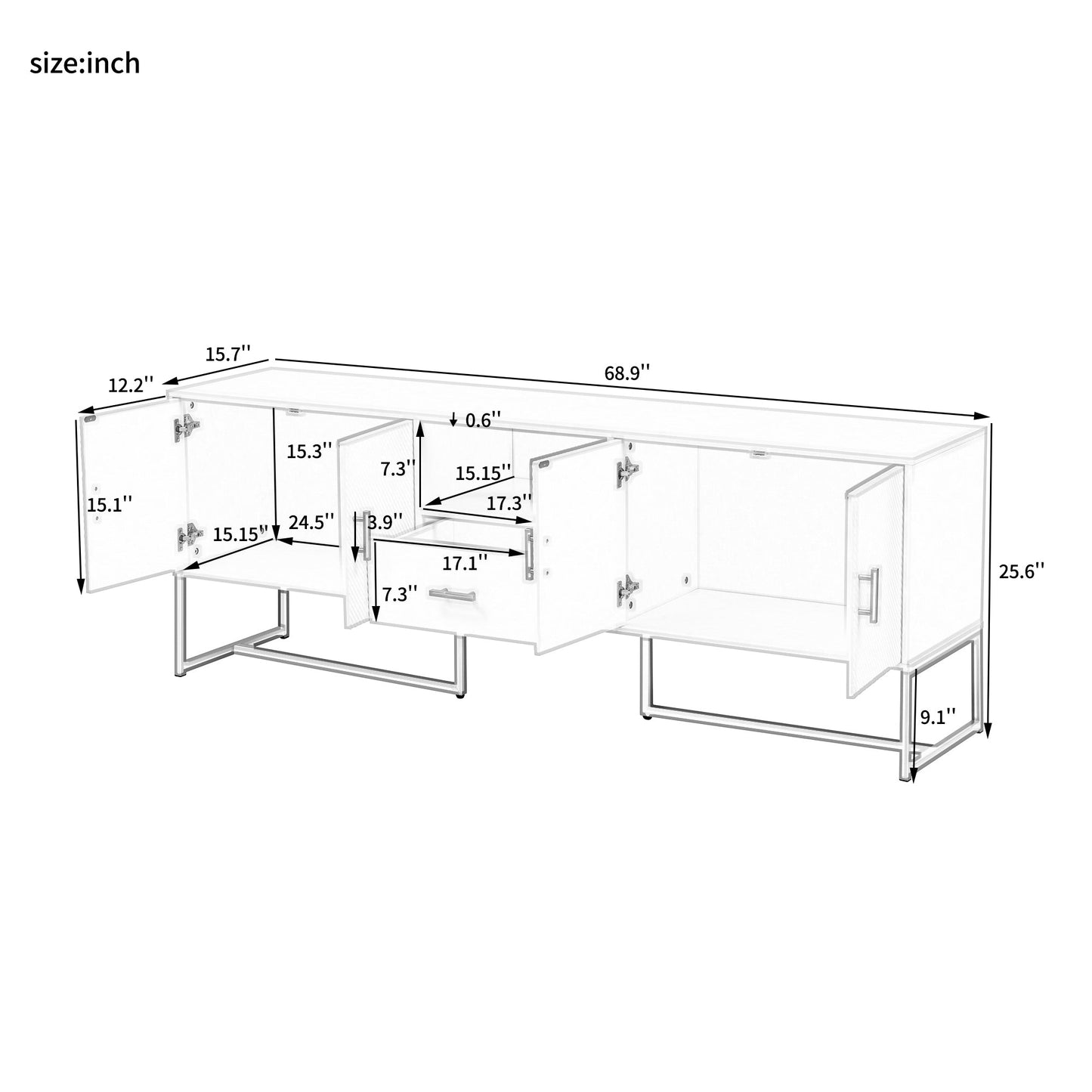 U-Can Modern TV Stand for TV up to 70 Inches,TV Cabinet with 1 Drawer, 2 Cabinets and Metal Legs, Handles and Anti-tip Device for Living room