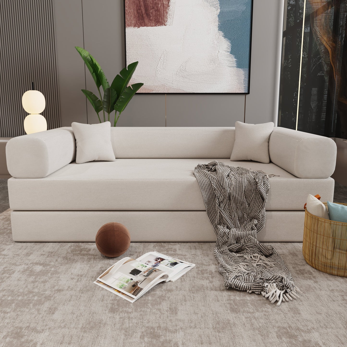 Double sofa, sofa bed, multifunctional compression sofa, wide body sofa, pure sponge sofa, fine striped velvet fabric sofa